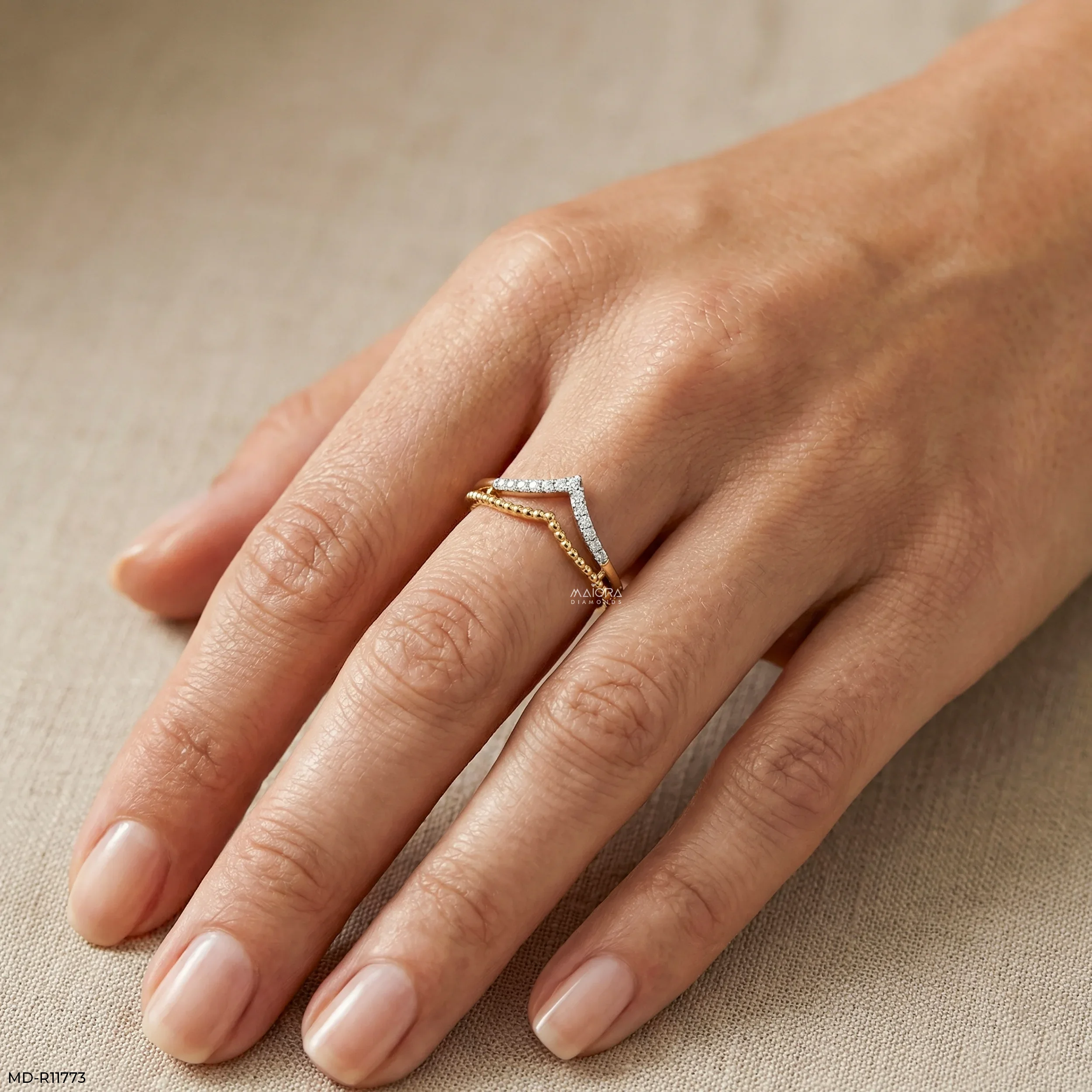Doublet Aero Arc Vanki Diamond Ring 9K Yellow Gold