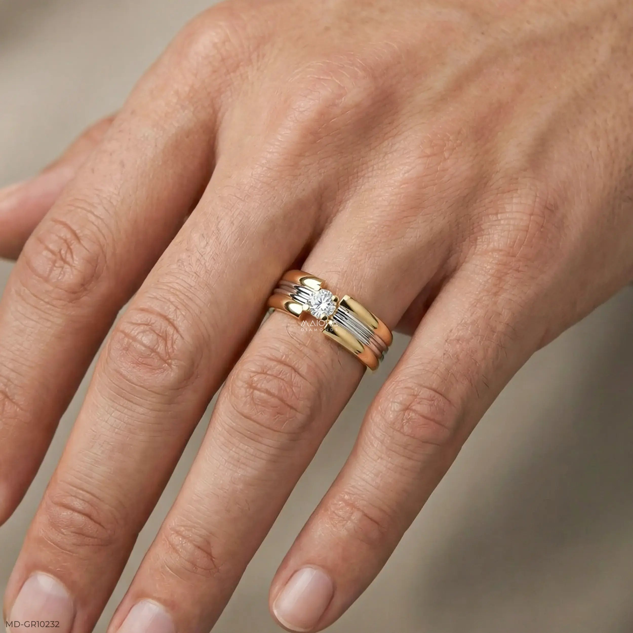 Duo Tone Mens Diamond Ring