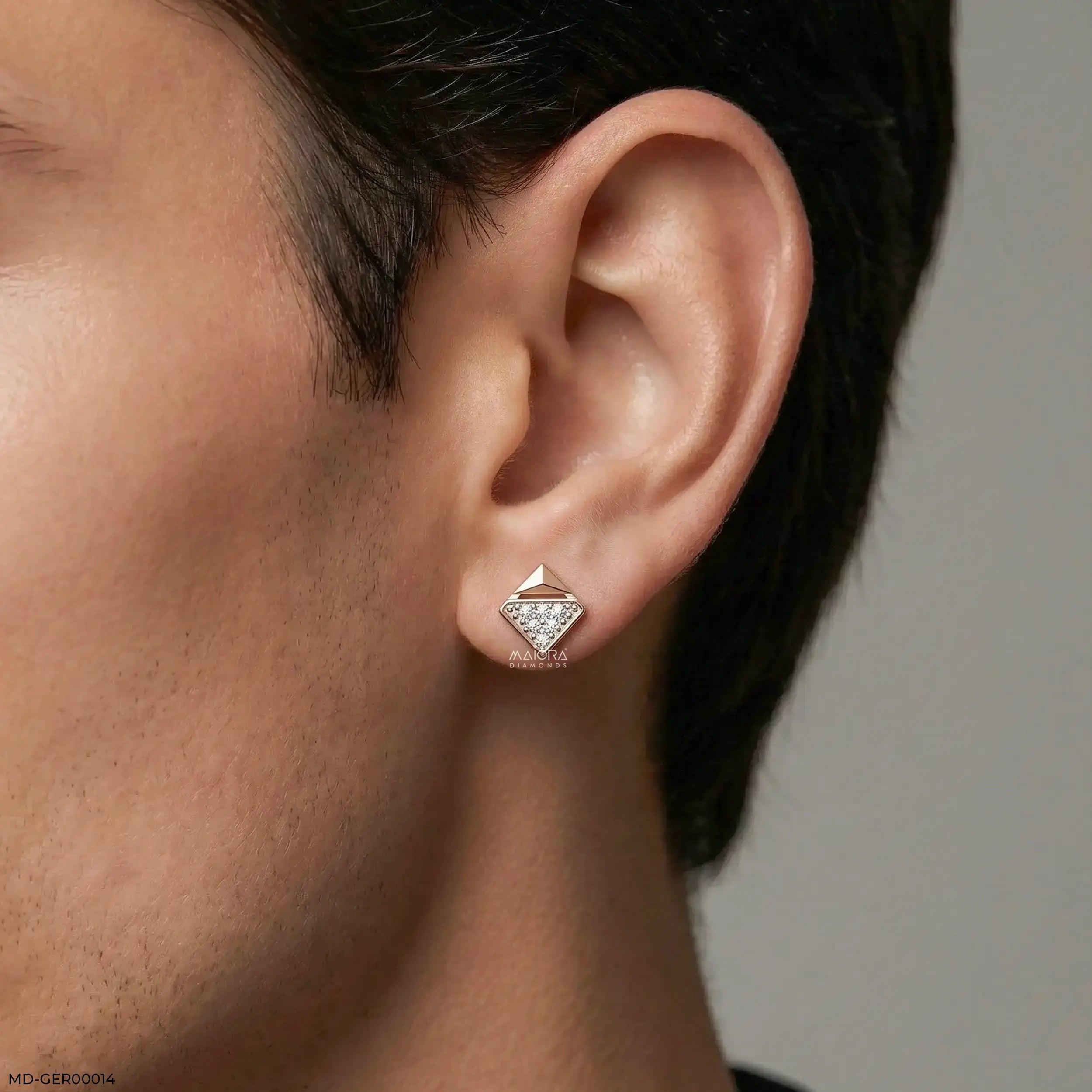 Elegant Cube Diamond Mens Stud Earring 9K Yellow Gold