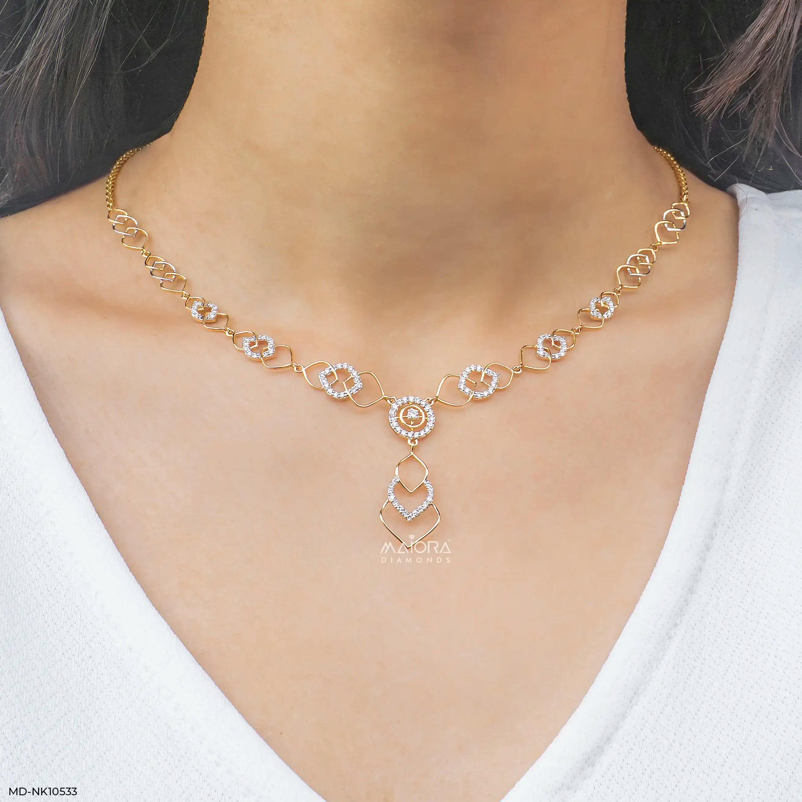 Timeless Elegant Filigree Diamond Necklace 9K Yellow Gold