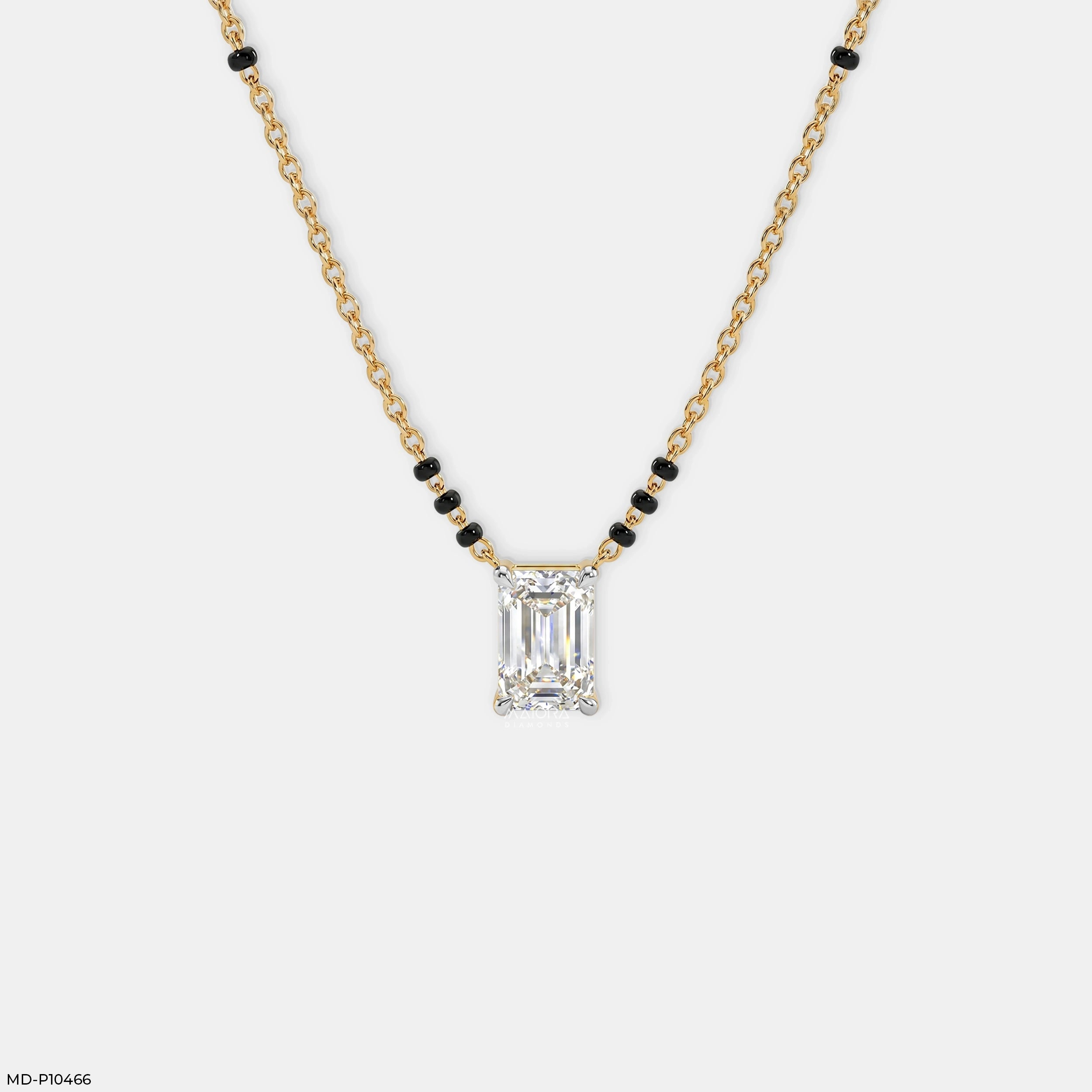 Emerald Solitaire Diamond Mangalsutra 9K Yellow Gold