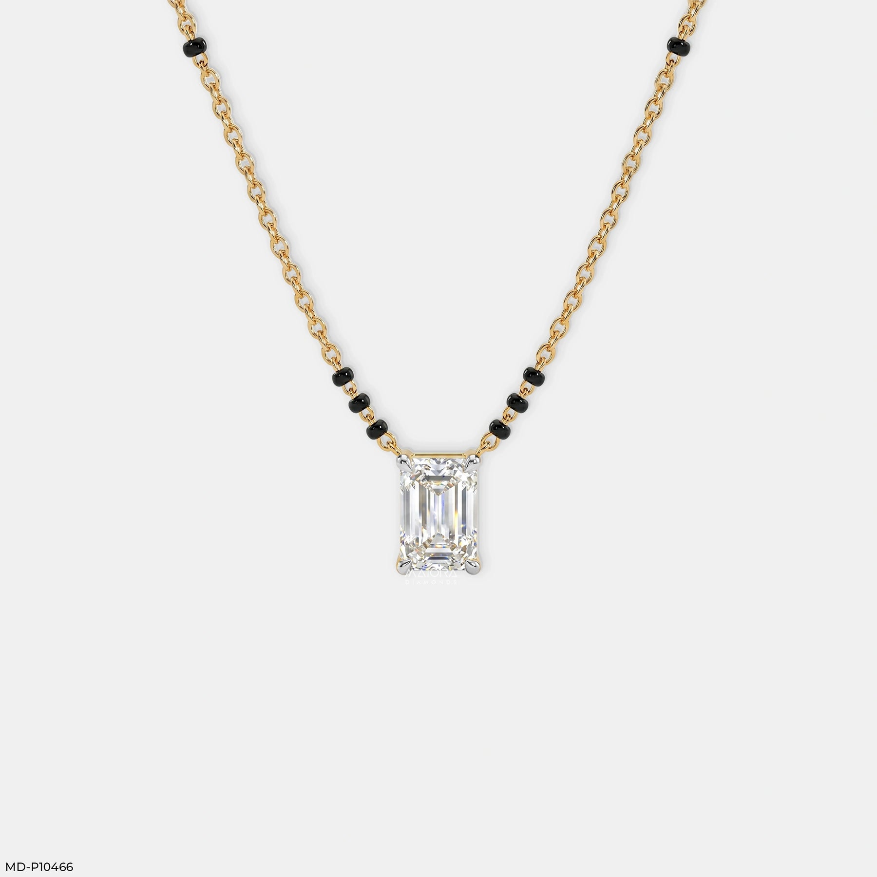Emerald Solitaire Diamond Mangalsutra 9K Yellow Gold