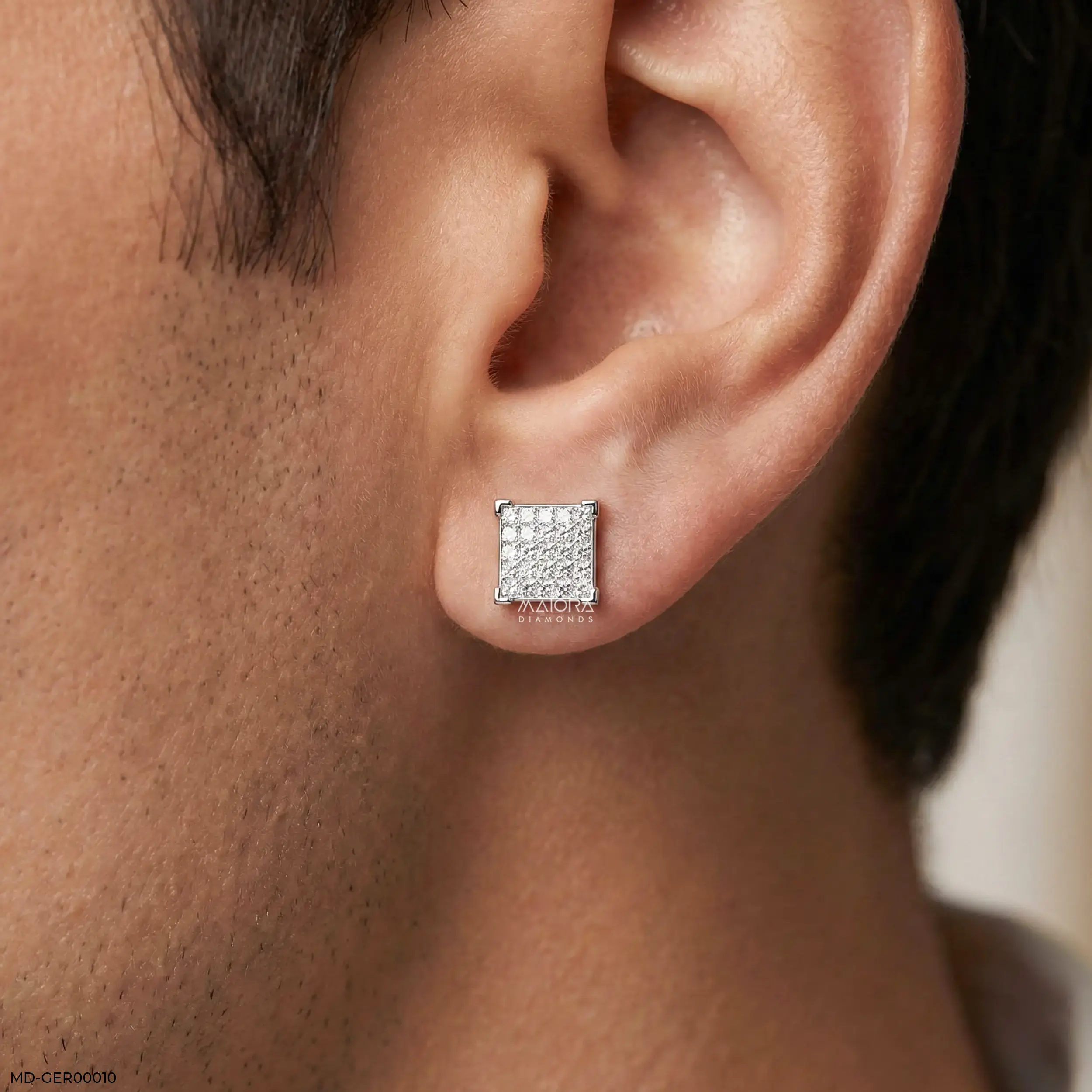 Empire Blocks Diamond Mens Stud Earring 9K Yellow Gold