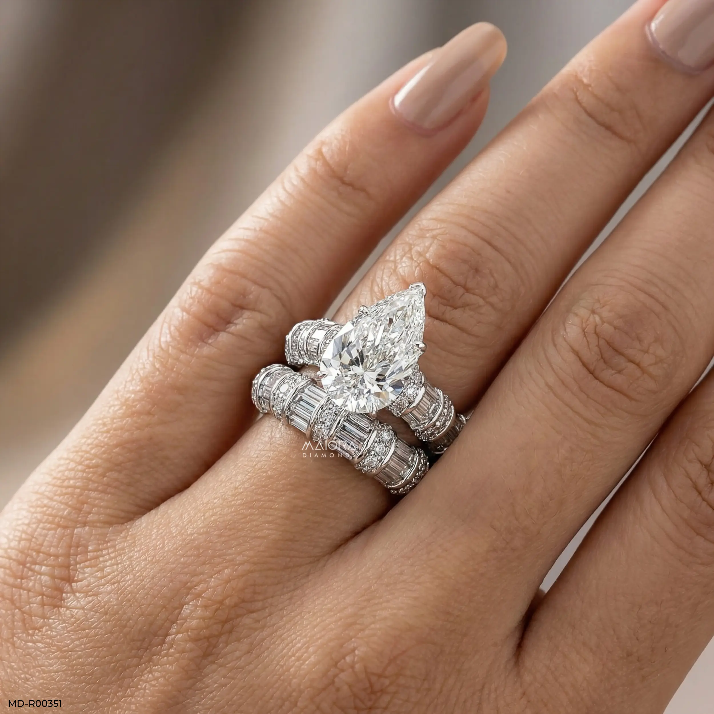 Empire Pear Solitaire Diamond Ring Platinum 950