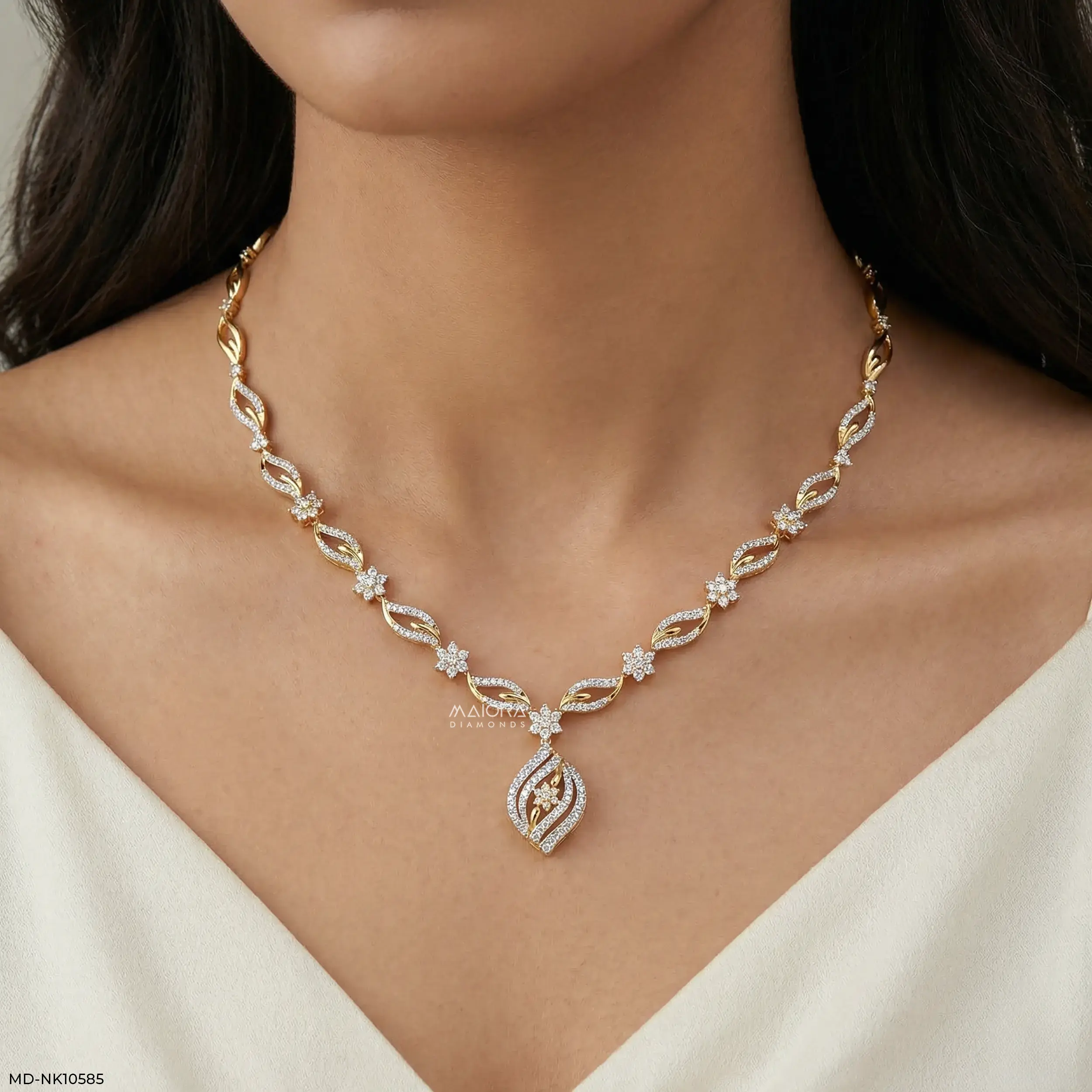 Ethereal Leafy Diamond Necklace 9K Yellow Gold