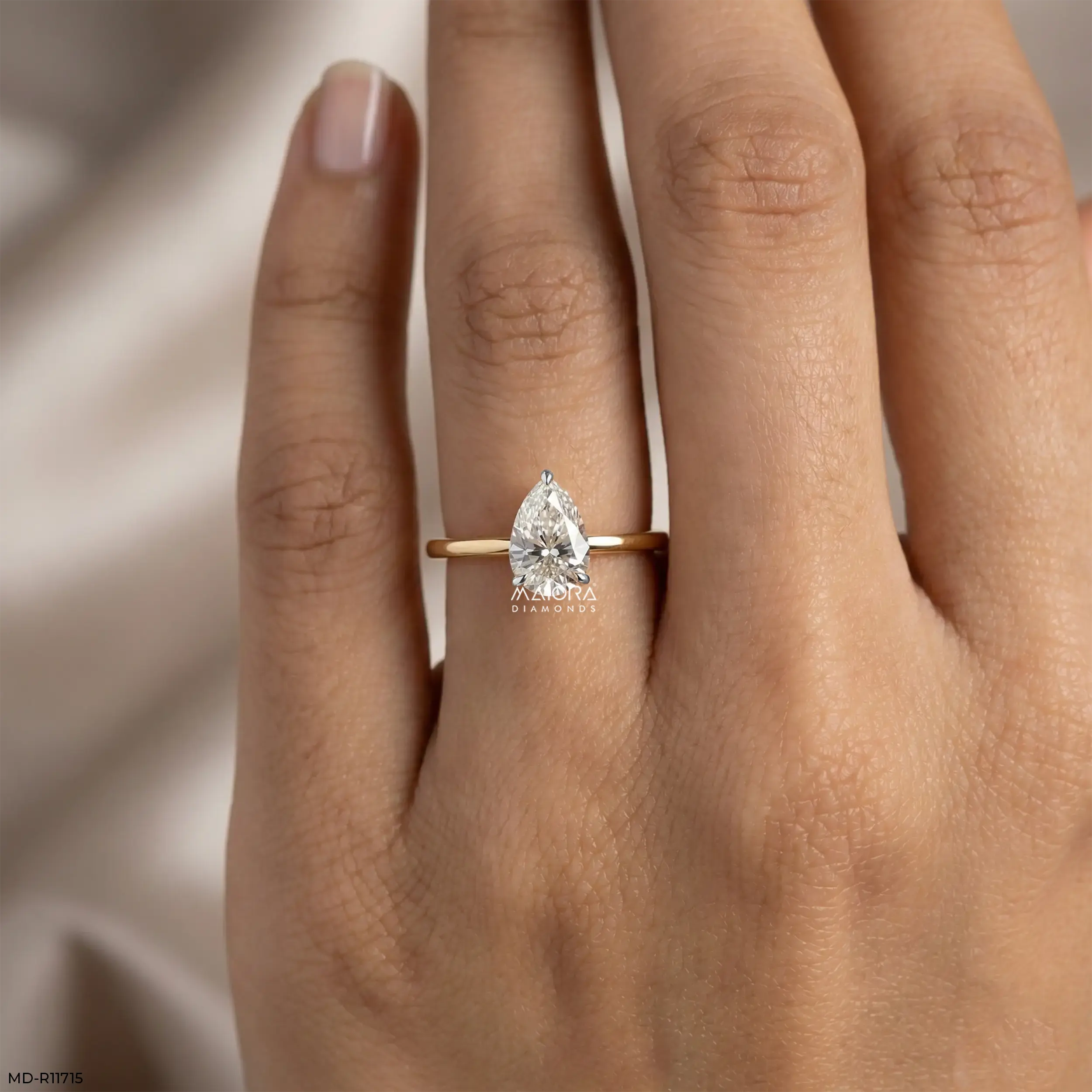 Evara Teardrop Solitaire Diamond Ring 9K White Gold