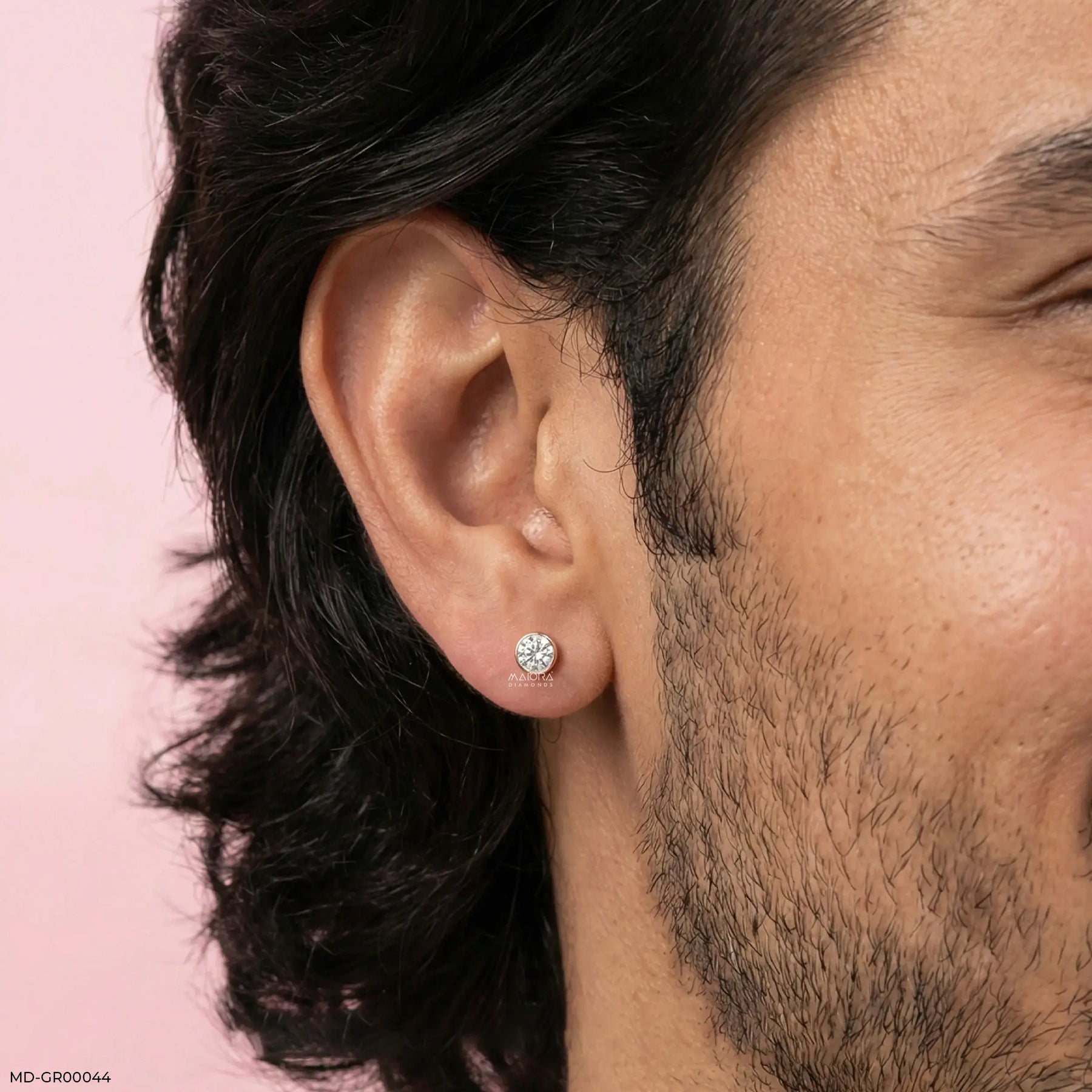 Exclusive Solitaire Diamond Mens Studs Earrings 9K Rose Gold