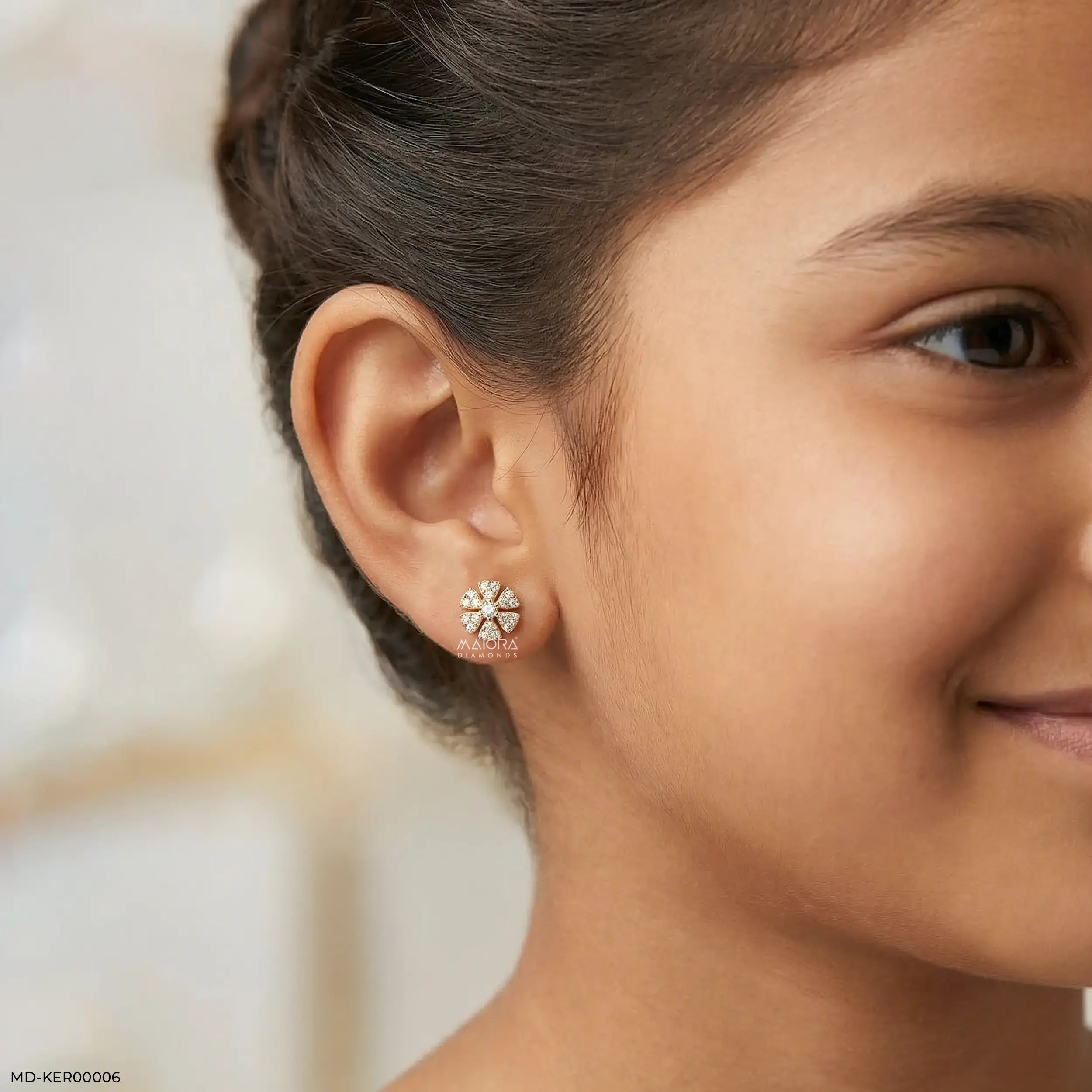 Fairy Bloom Kids Diamond Earrings 9K Yellow Gold