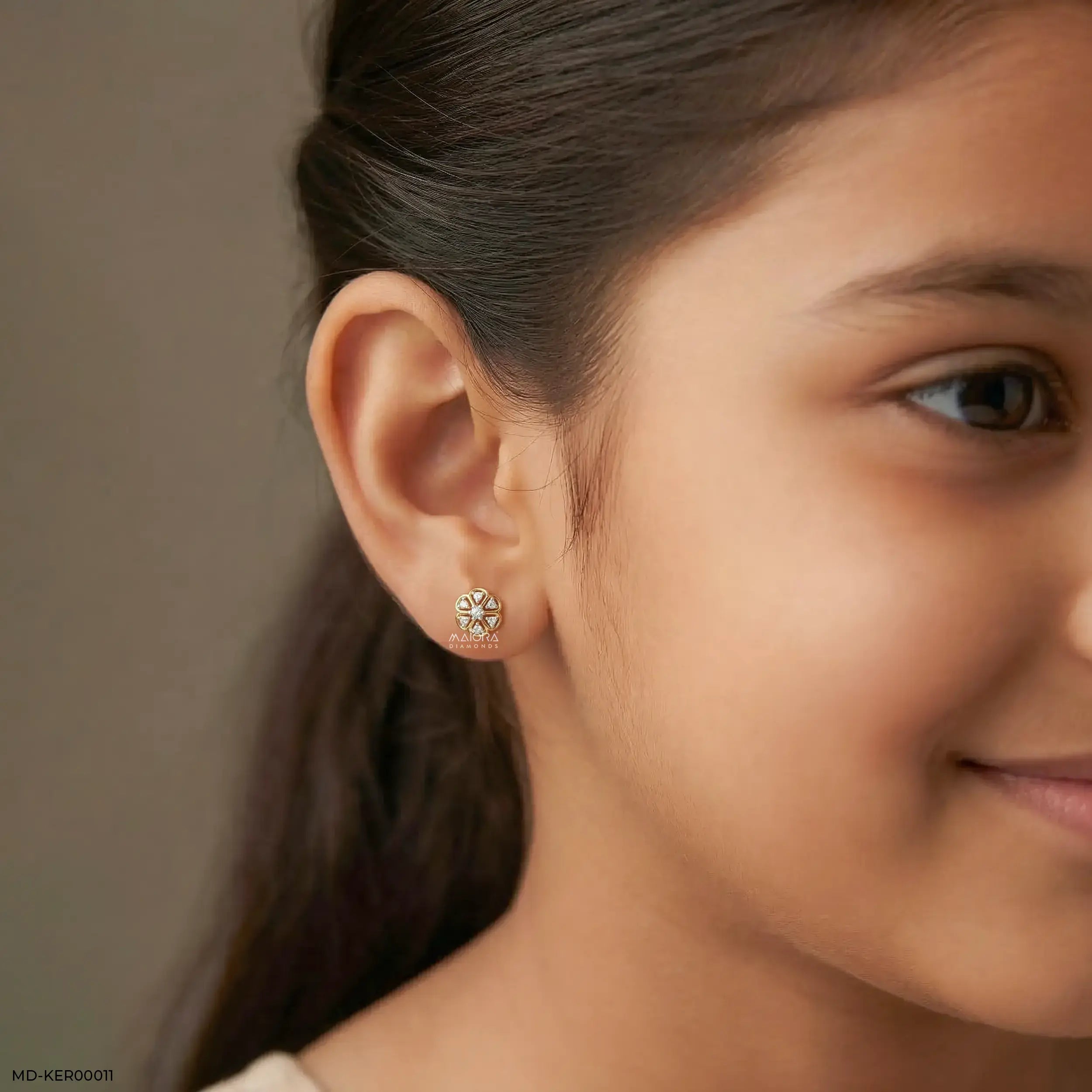 Flora Fable Kids Diamond Earrings 9K Yellow Gold