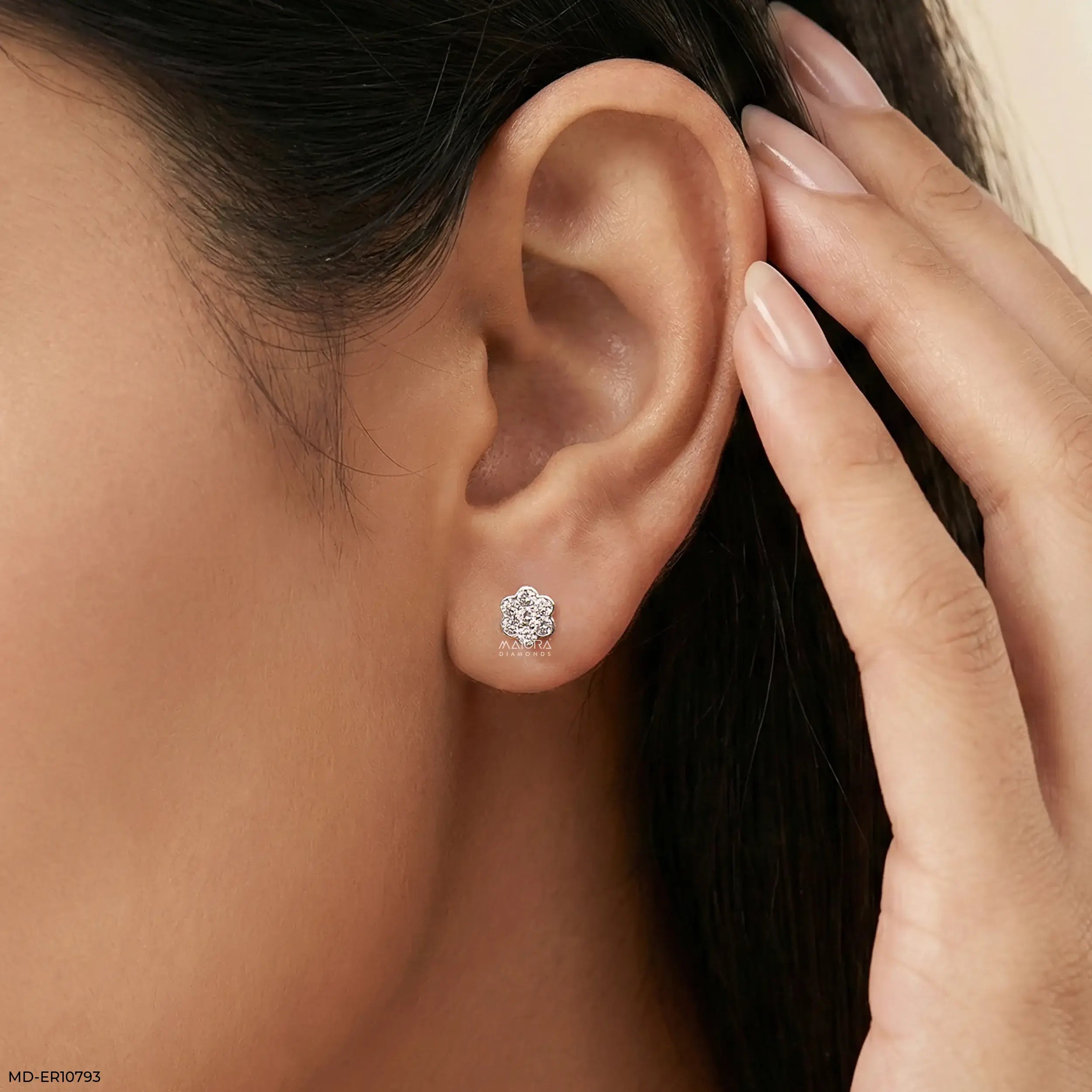 Flower Cluster Diamond Earrings 9K Yellow Gold