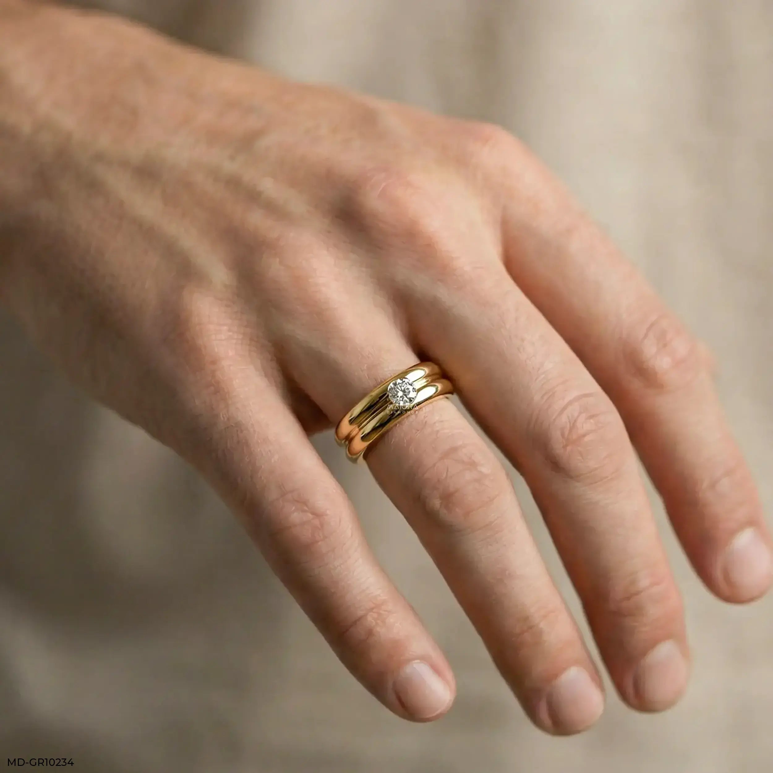 Forge Axis Diamond Mens Gold Ring 9K Yellow Gold