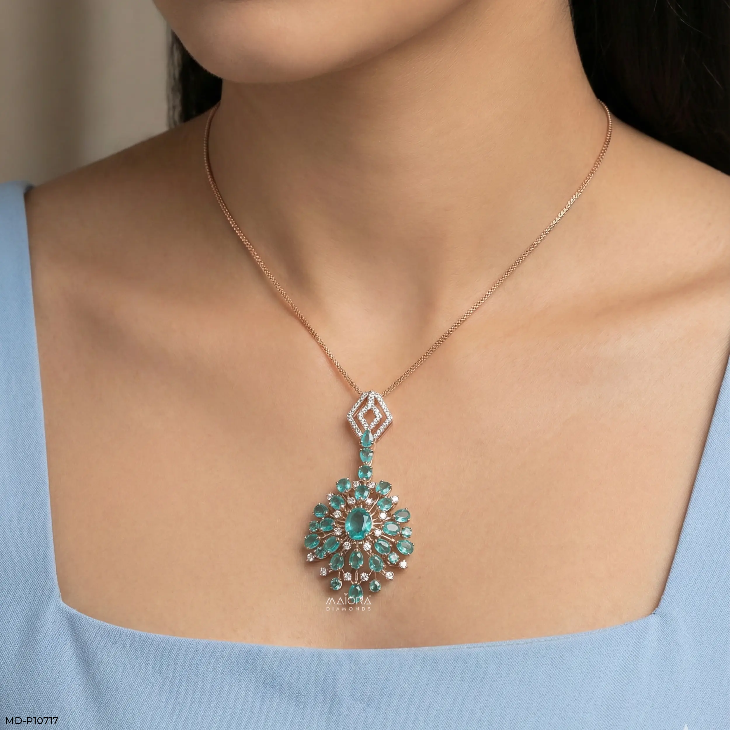 Frozen Blue Drop Diamond Pendant 9K Yellow Gold