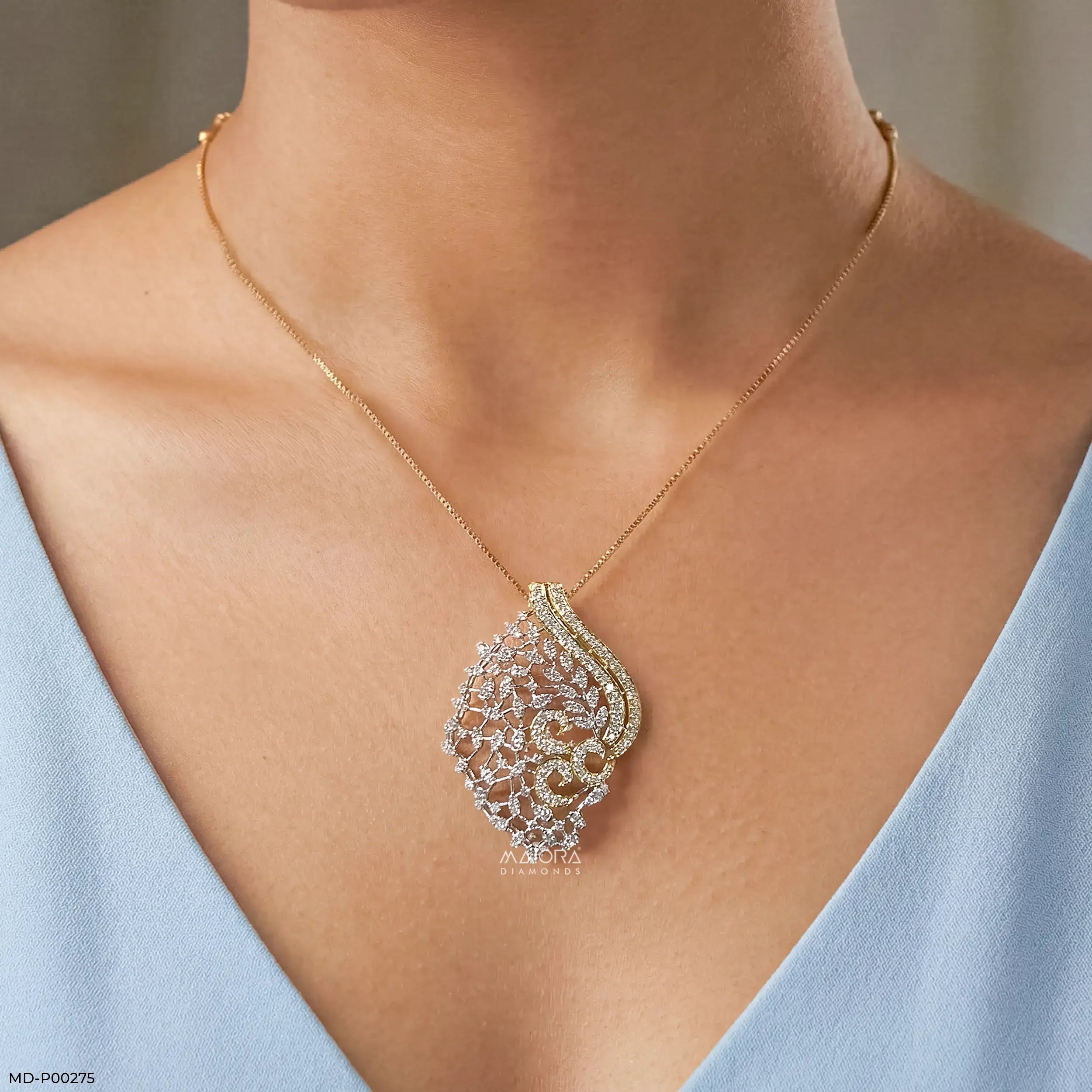 Traditional Leaf Diamond Pendants 9K Yellow Gold