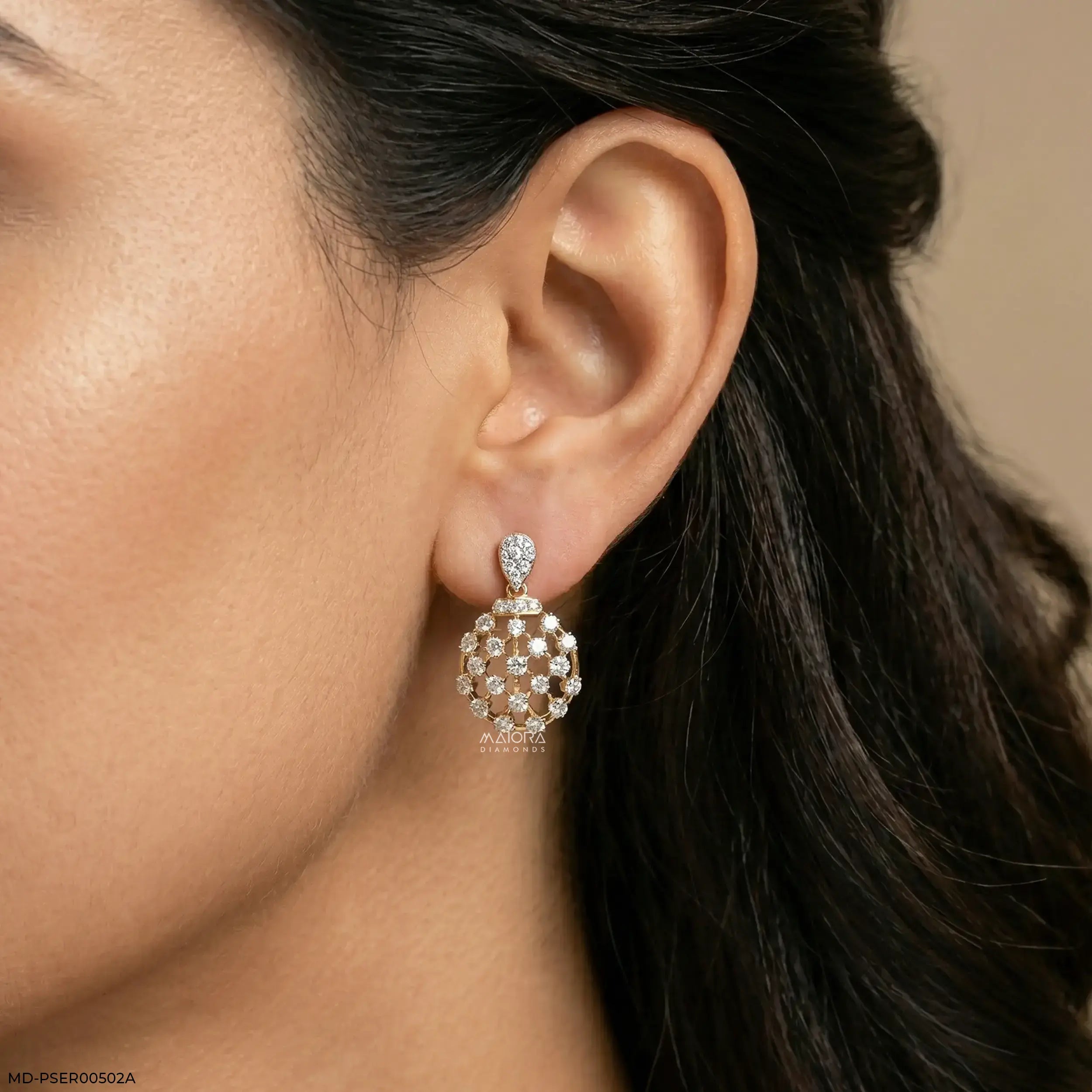 1.55 Carat Gilded Lab Diamond Cage Earrings 9K Yellow Gold