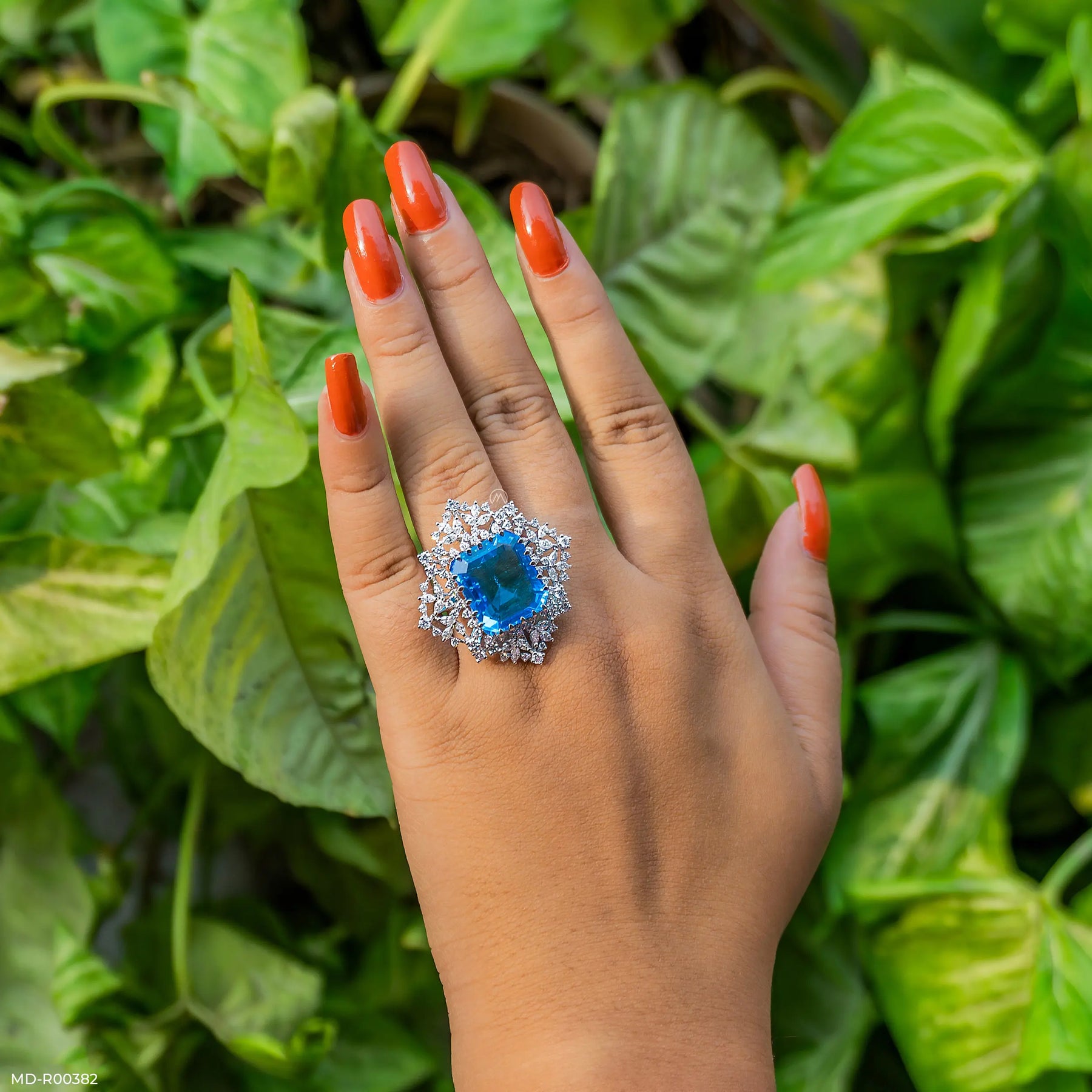 Glacial Floral Blue Diamond Rings 9K Yellow Gold