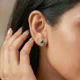 Glamorous Emerald Studs Earrings 9K Yellow Gold
