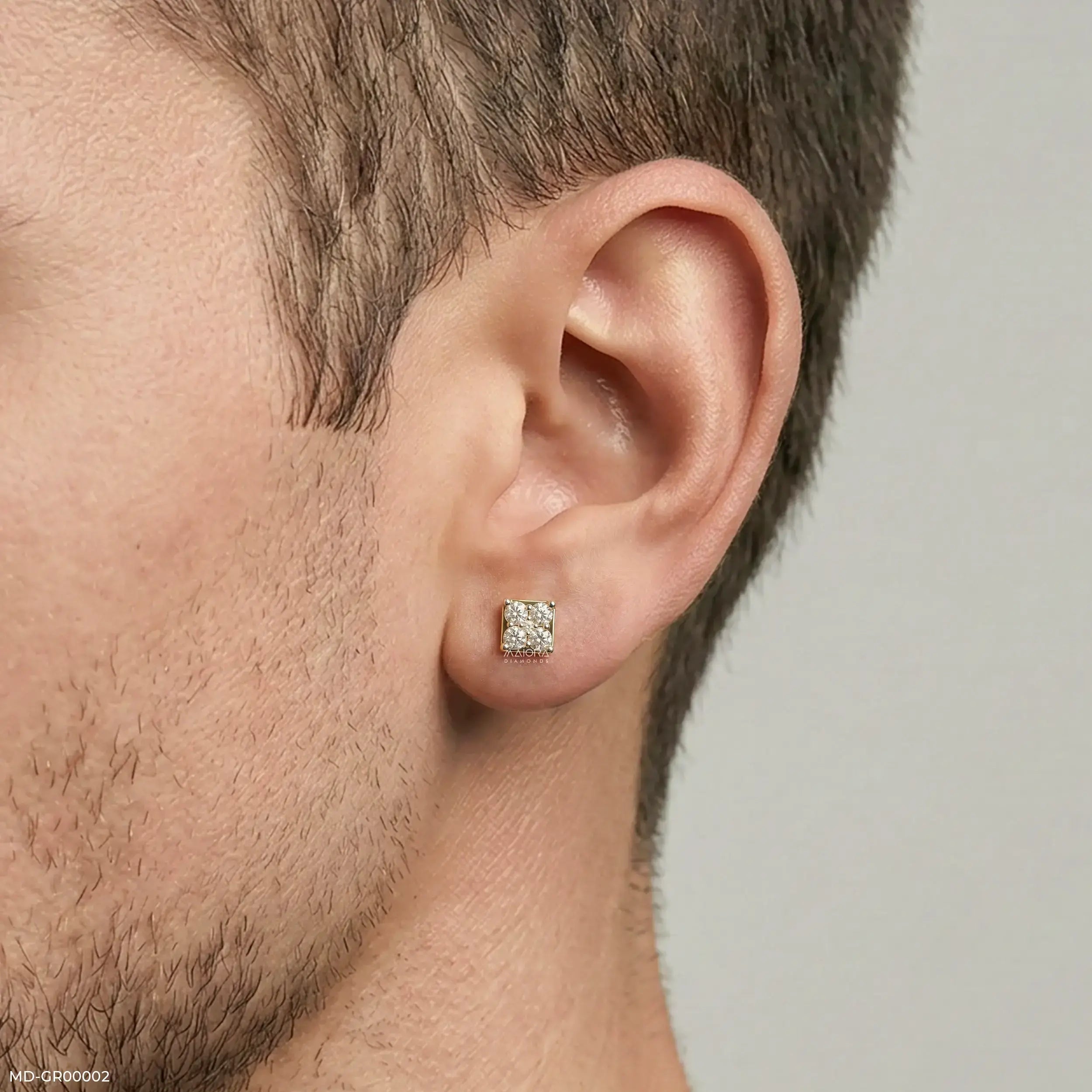 Gold Sqaure Diamond Mens Stud Earring