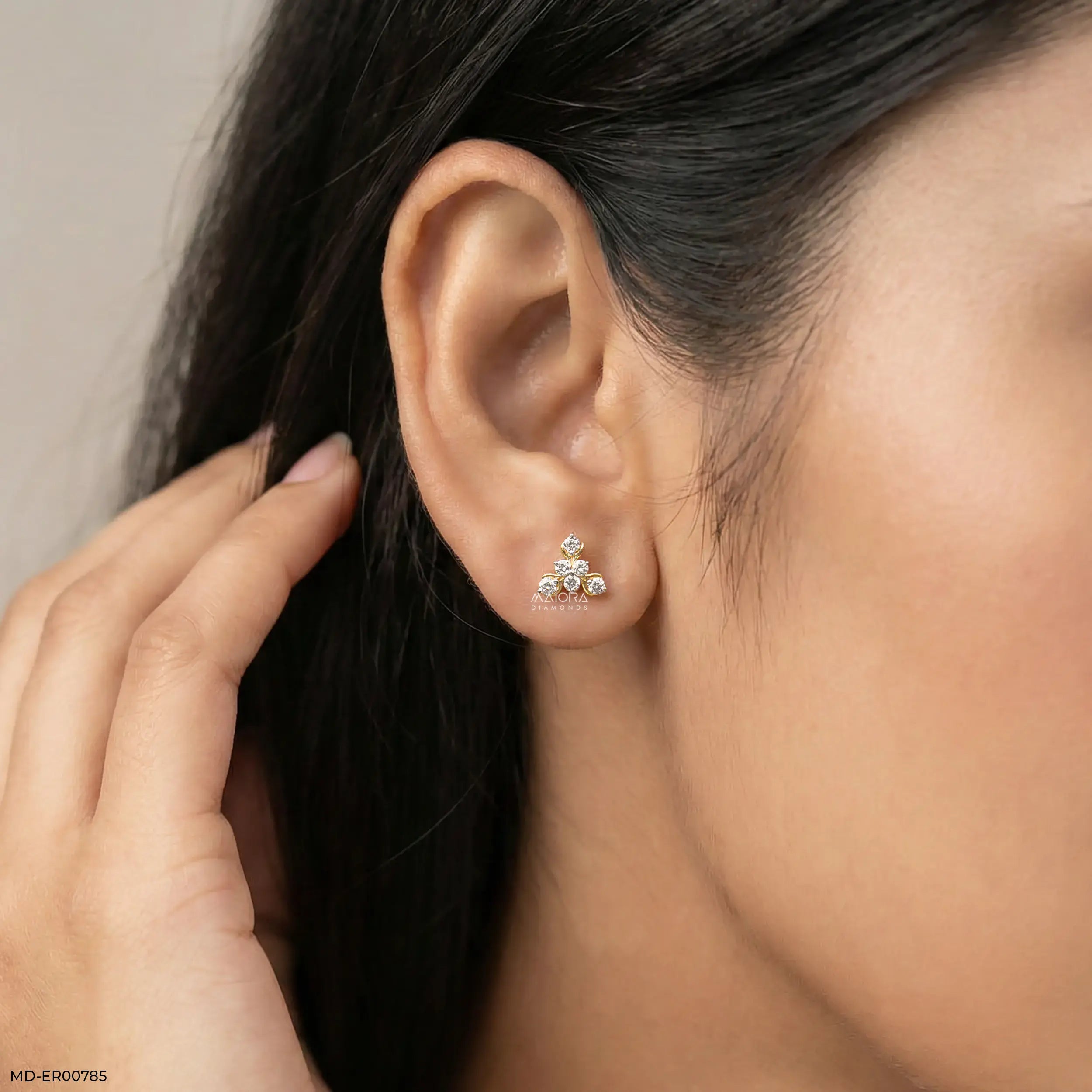 Golden Triangular Diamond Stud Earrings 9K Yellow Gold