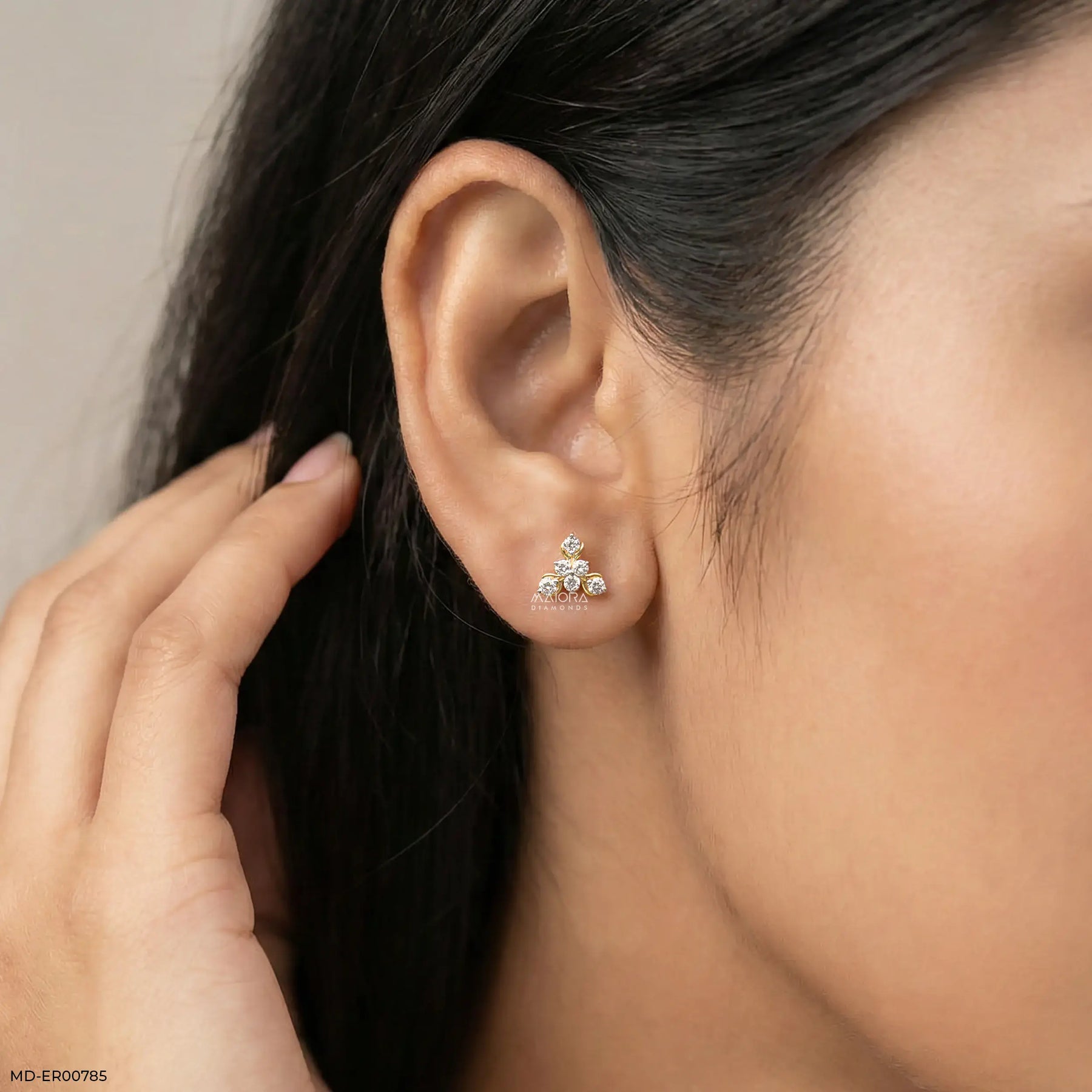 Golden Triangular Diamond Stud Earrings 9K Rose Gold