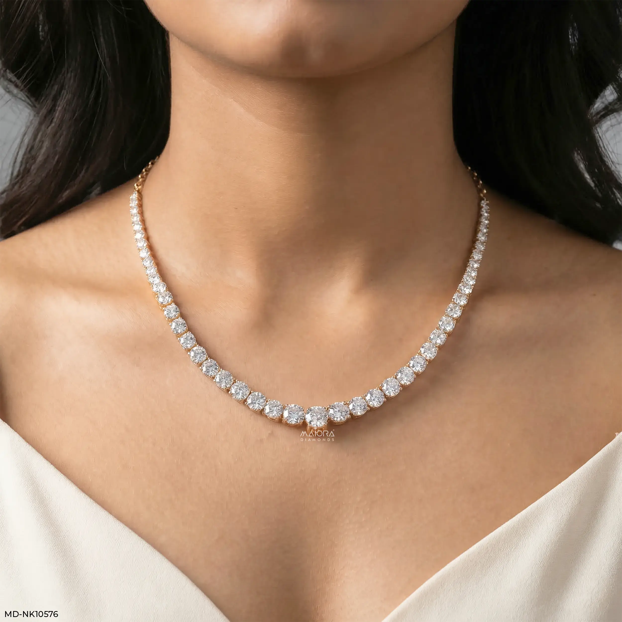 Gracefall Solitaire Diamond Tennis Necklace 14K White Gold