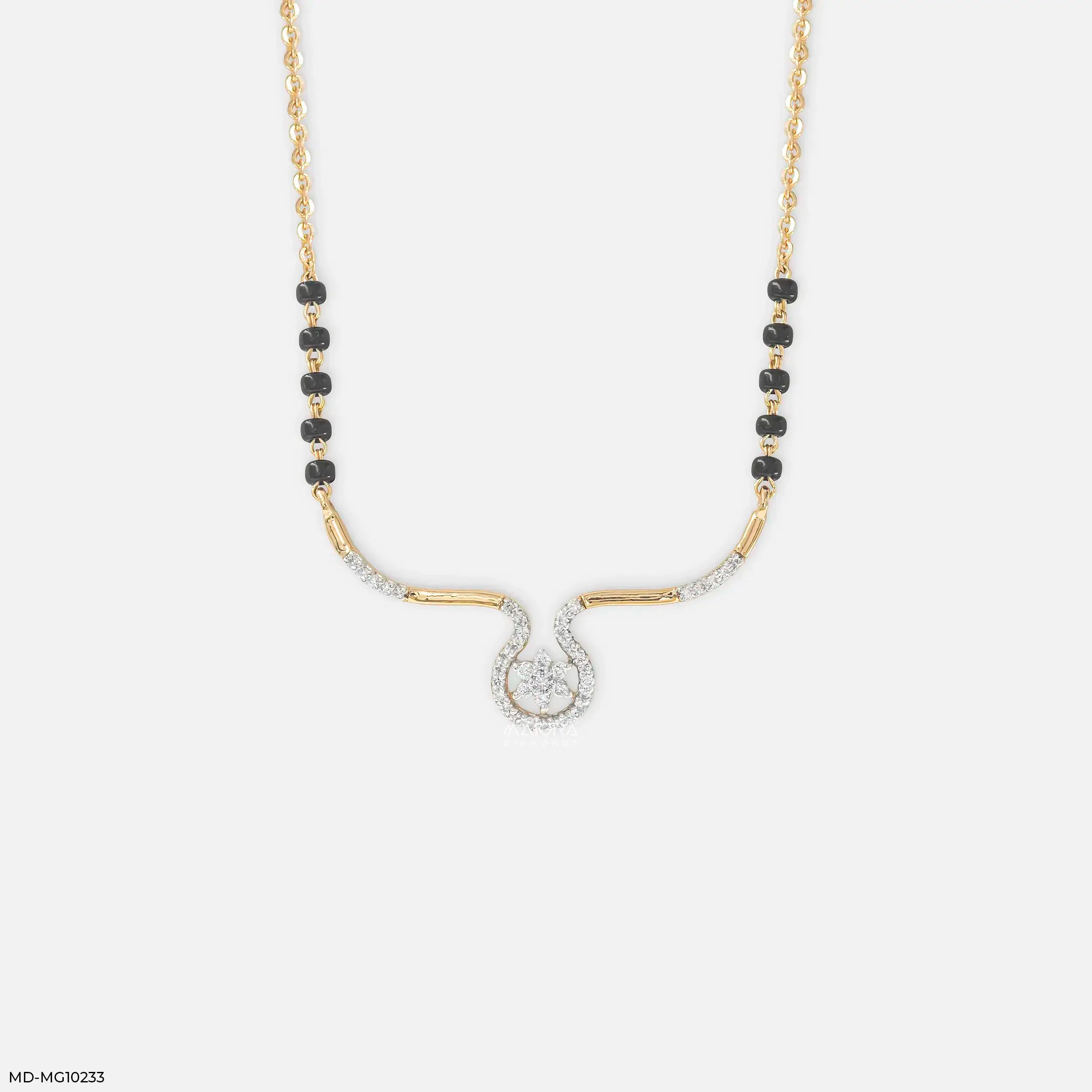 Graceful Twirl Halo Diamond Mangalsutra 9K Yellow Gold