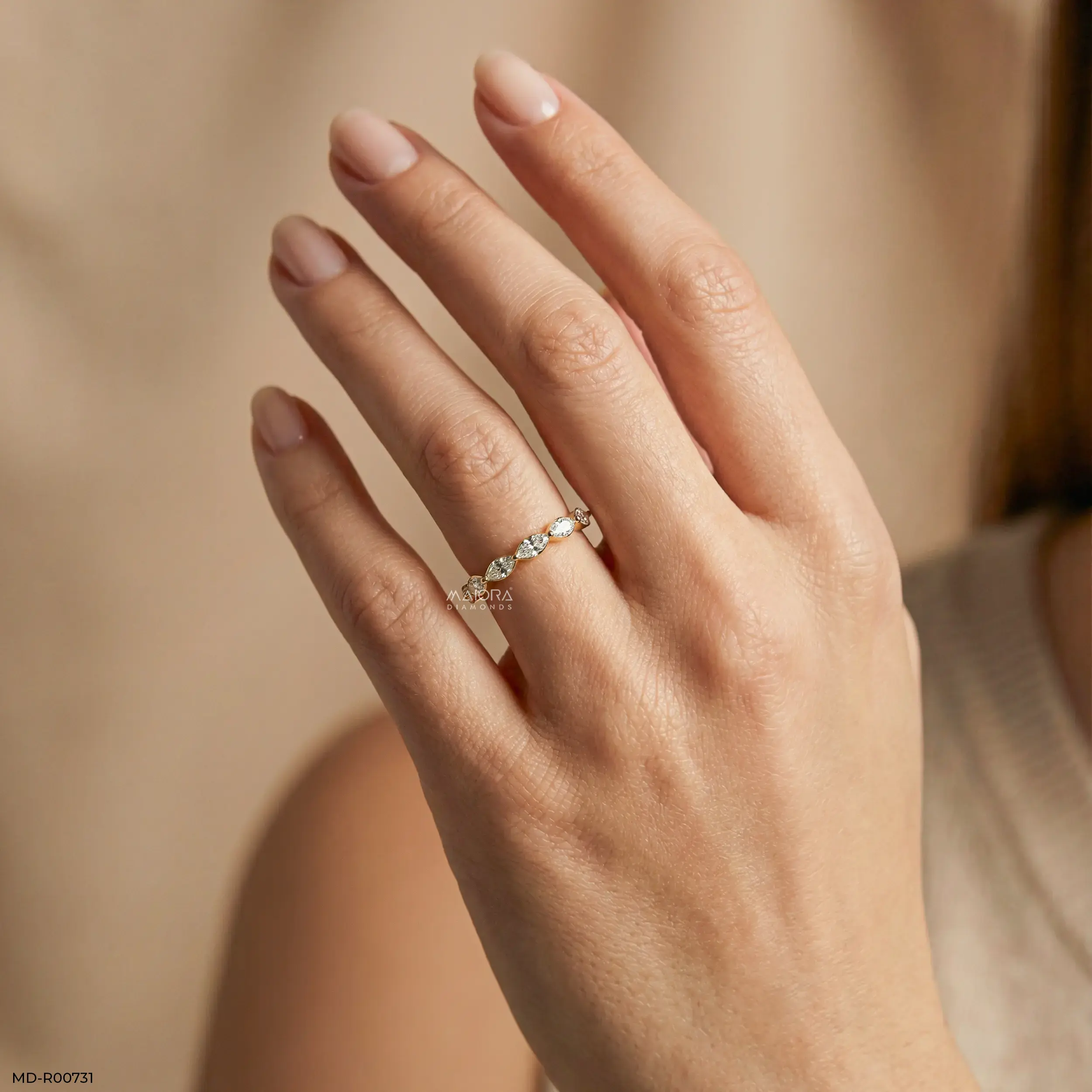 Half Serenity Marquise Diamond Ring 9K Yellow Gold