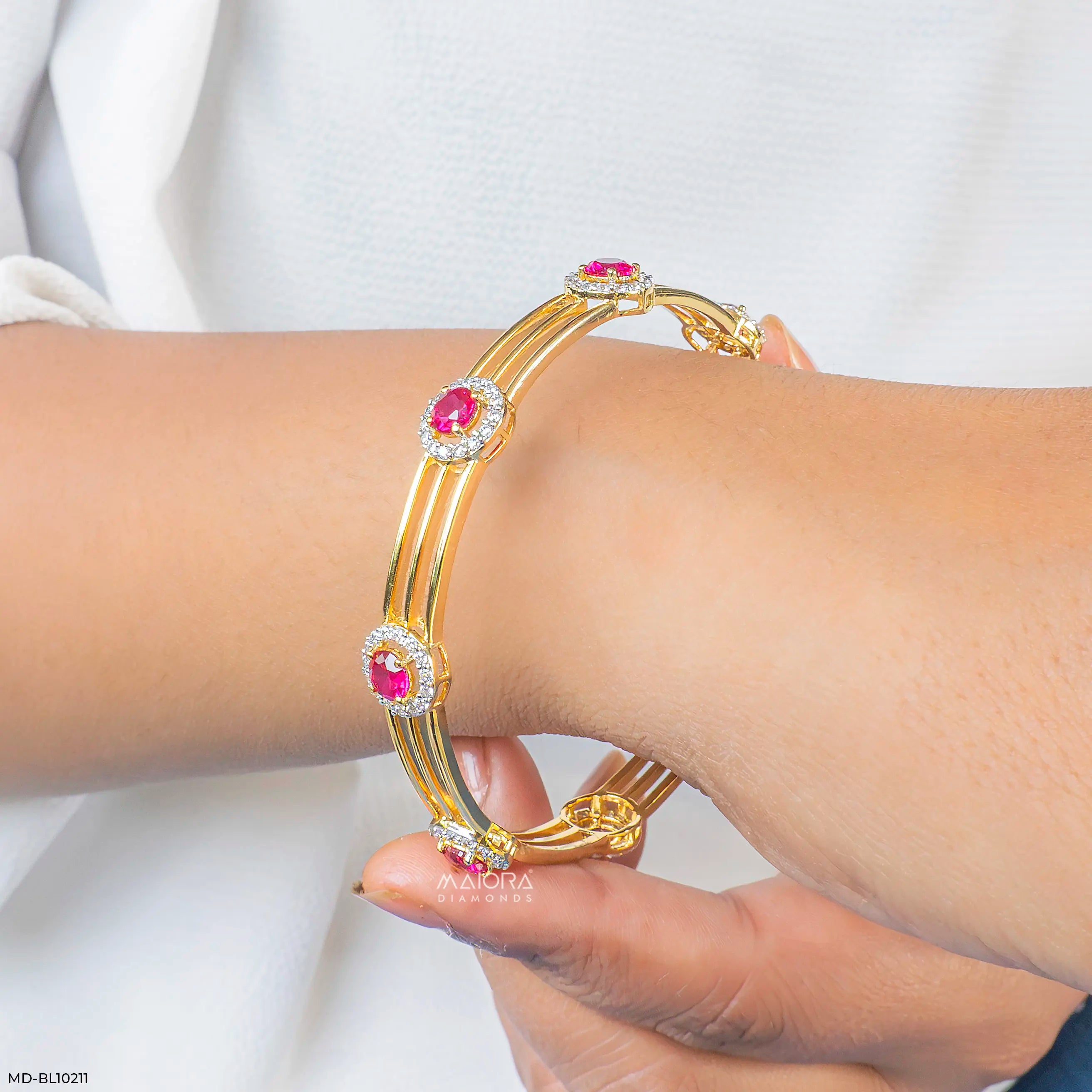 Halo Radiance Ruby Diamond Bangle 9K Yellow Gold