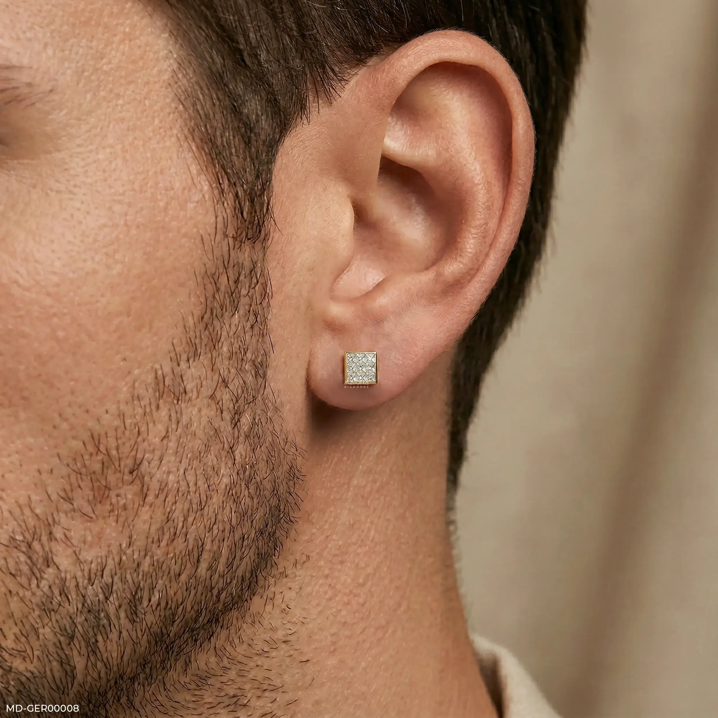 Isometric Brilliance Diamond Mens Stud Earring 9K Yellow Gold