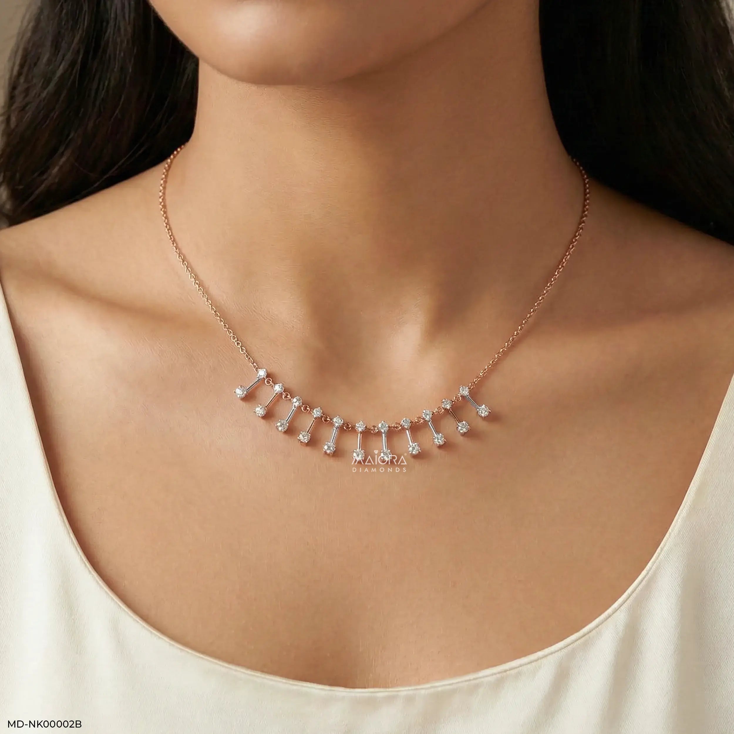 1.25 Carat Lab Diamond Drip Dual Tone Necklace 14K Rose Gold