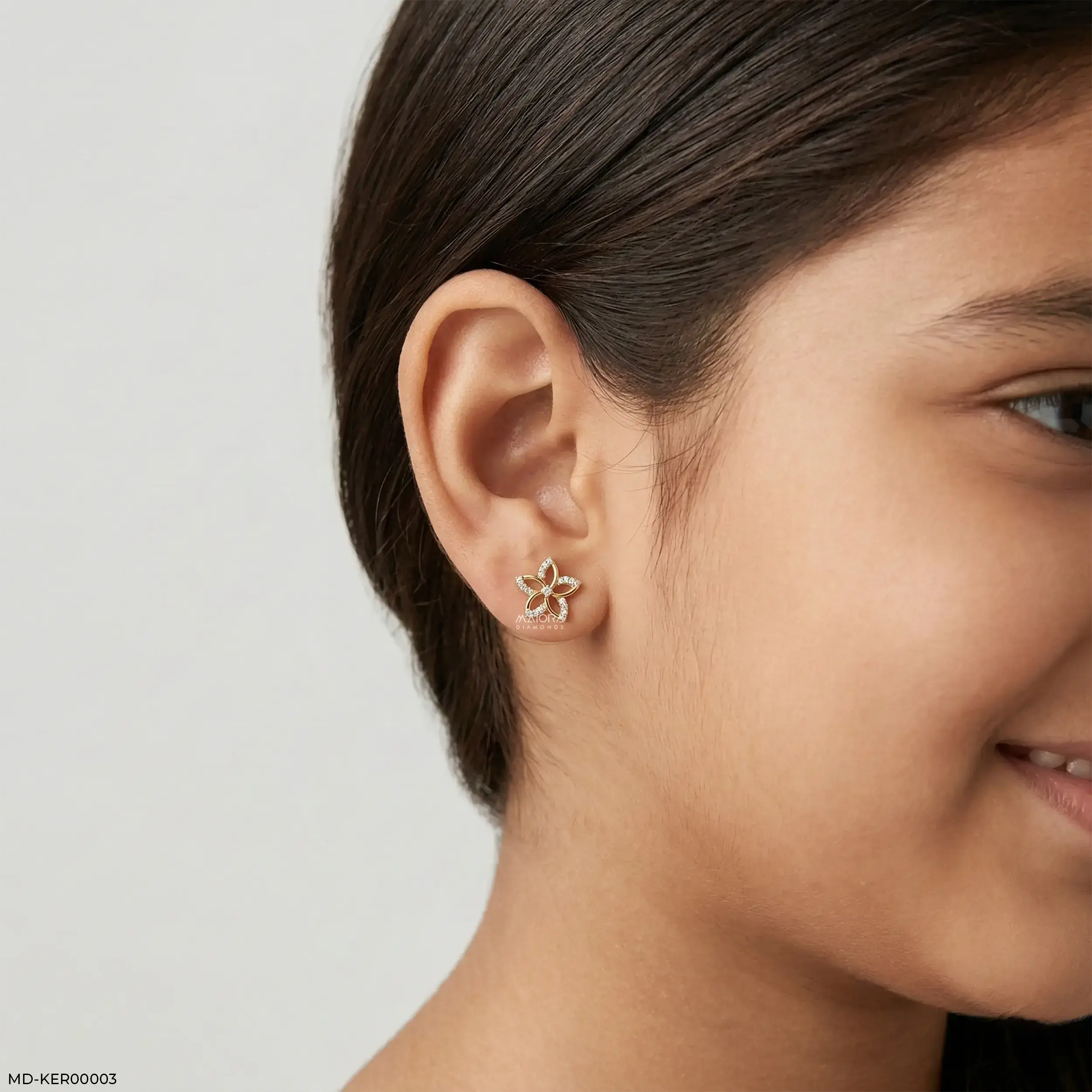 Little Floral Kids Diamond Earrings 9K Yellow Gold
