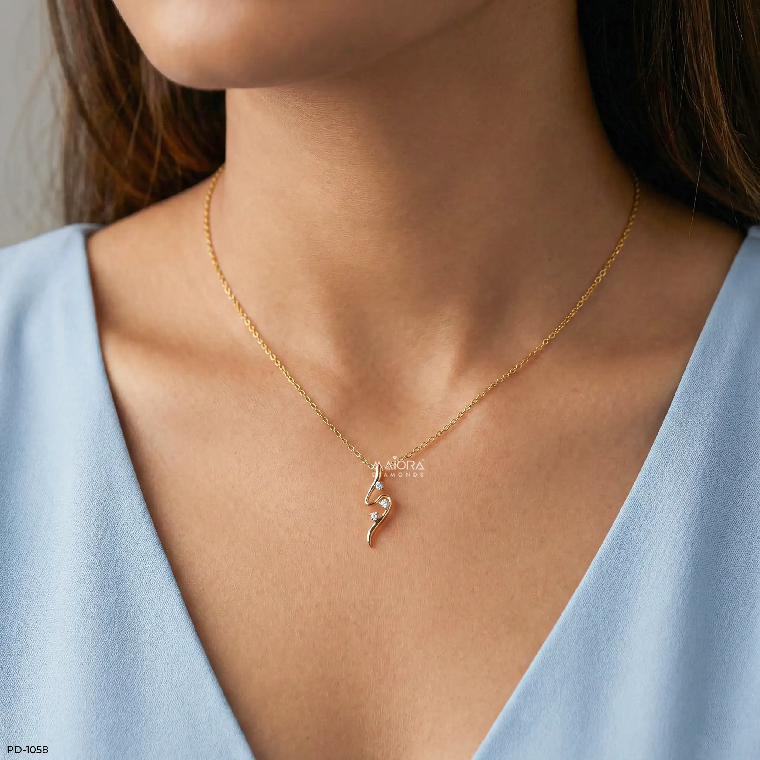 Luminous Twisted Lab Diamond Pendant Without Chain 14K Yellow Gold