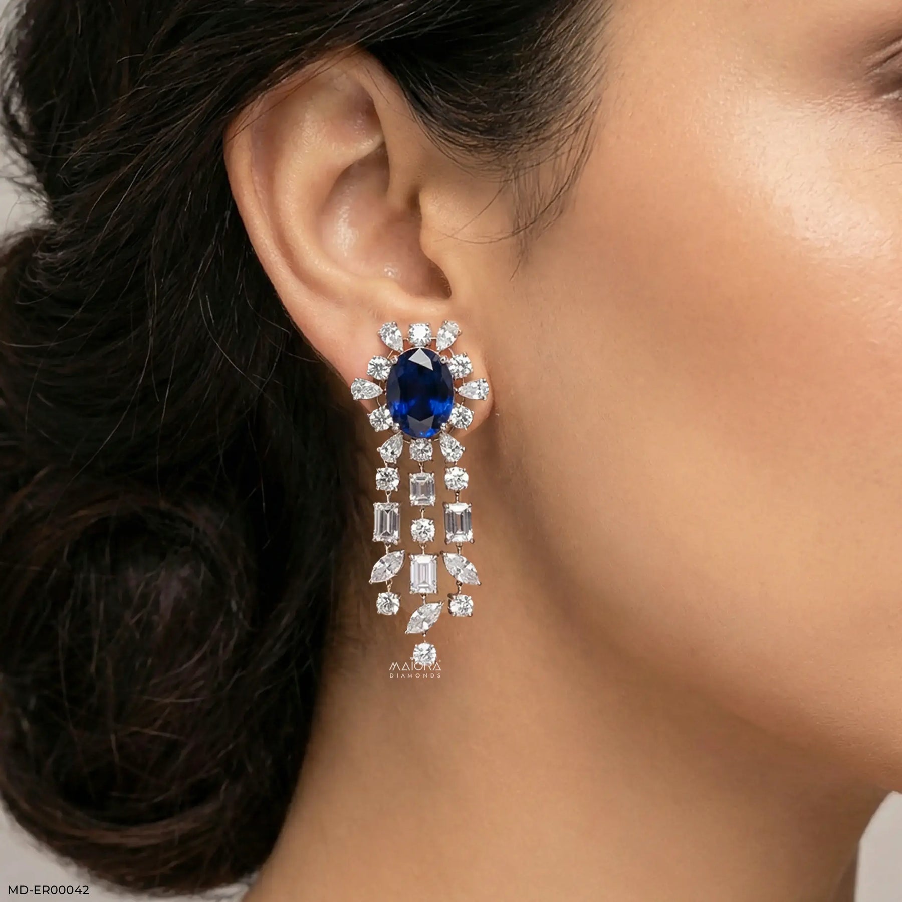 Luxe Dainty Blue Diamond Earrings 9K Yellow Gold