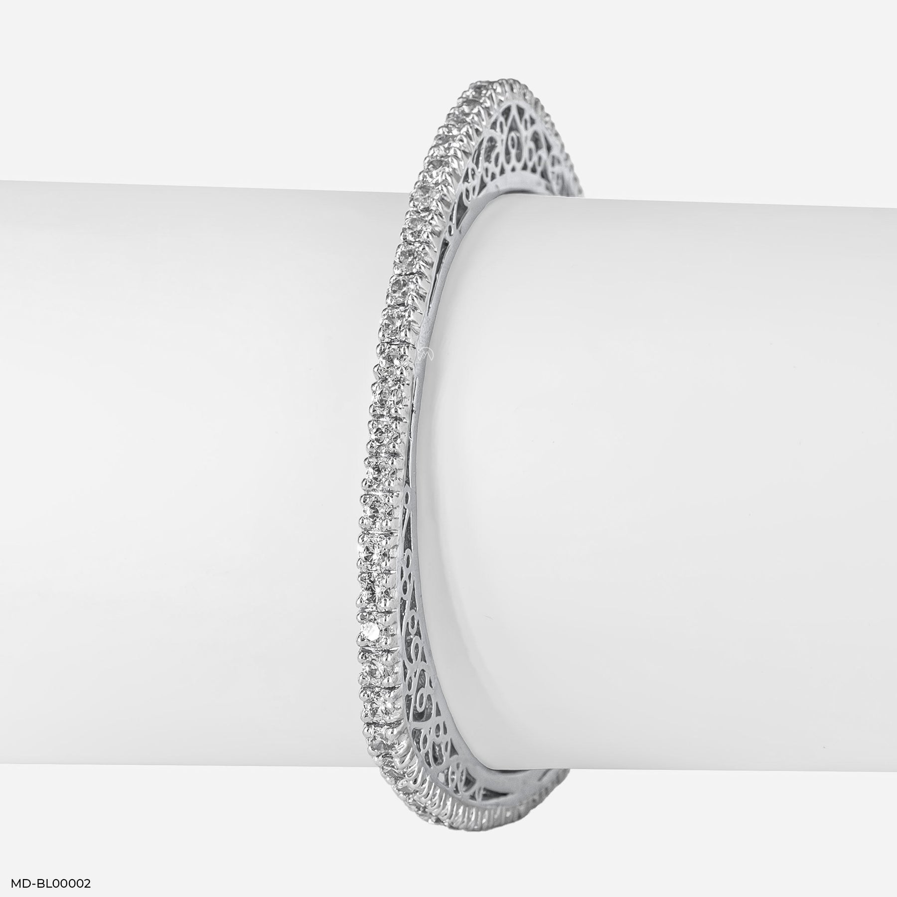 7 Cent Round Dazzle Diamond Trine Bangle 14K White Gold