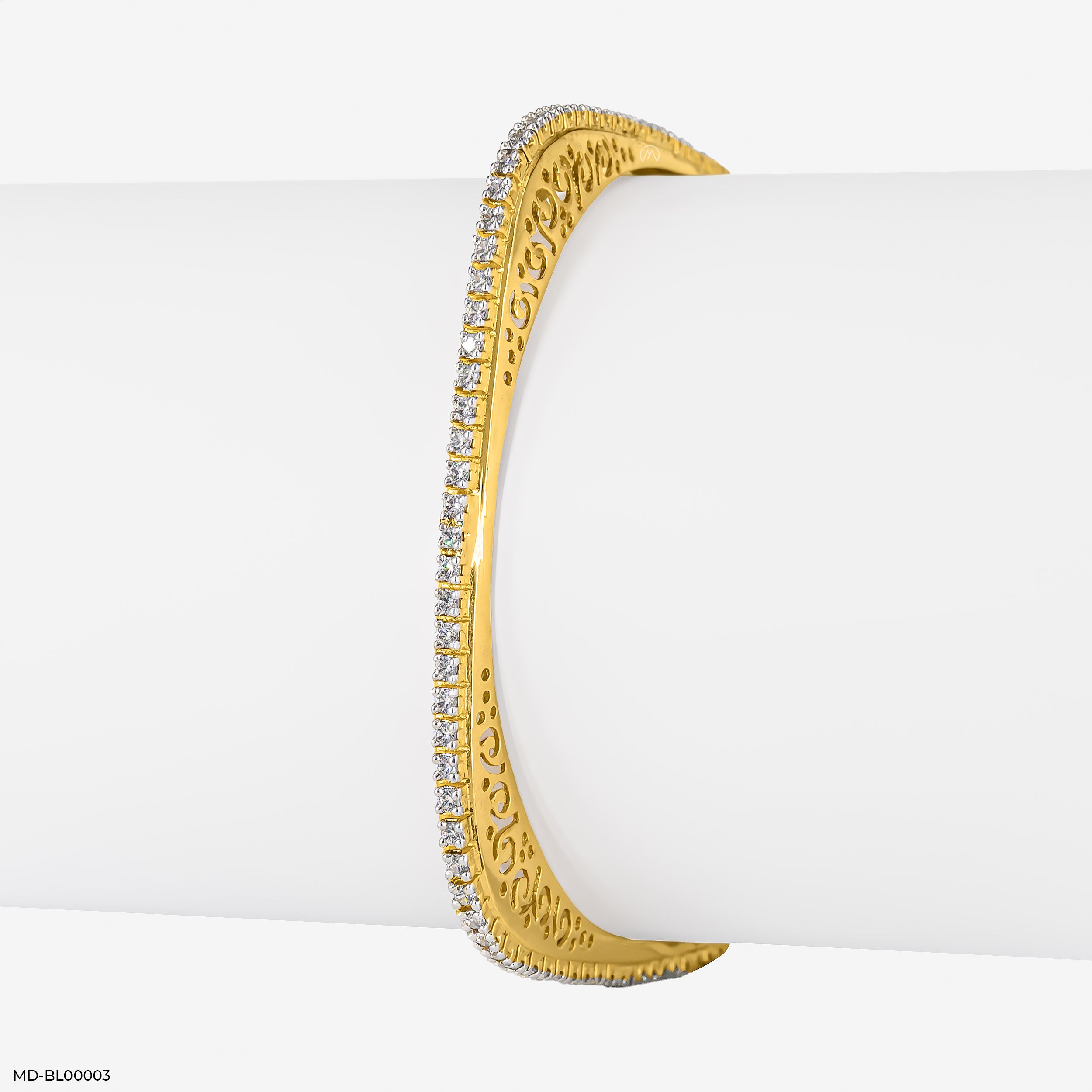 2 Cent Single Line Orthogonal Round Bangle 9K Yellow Gold