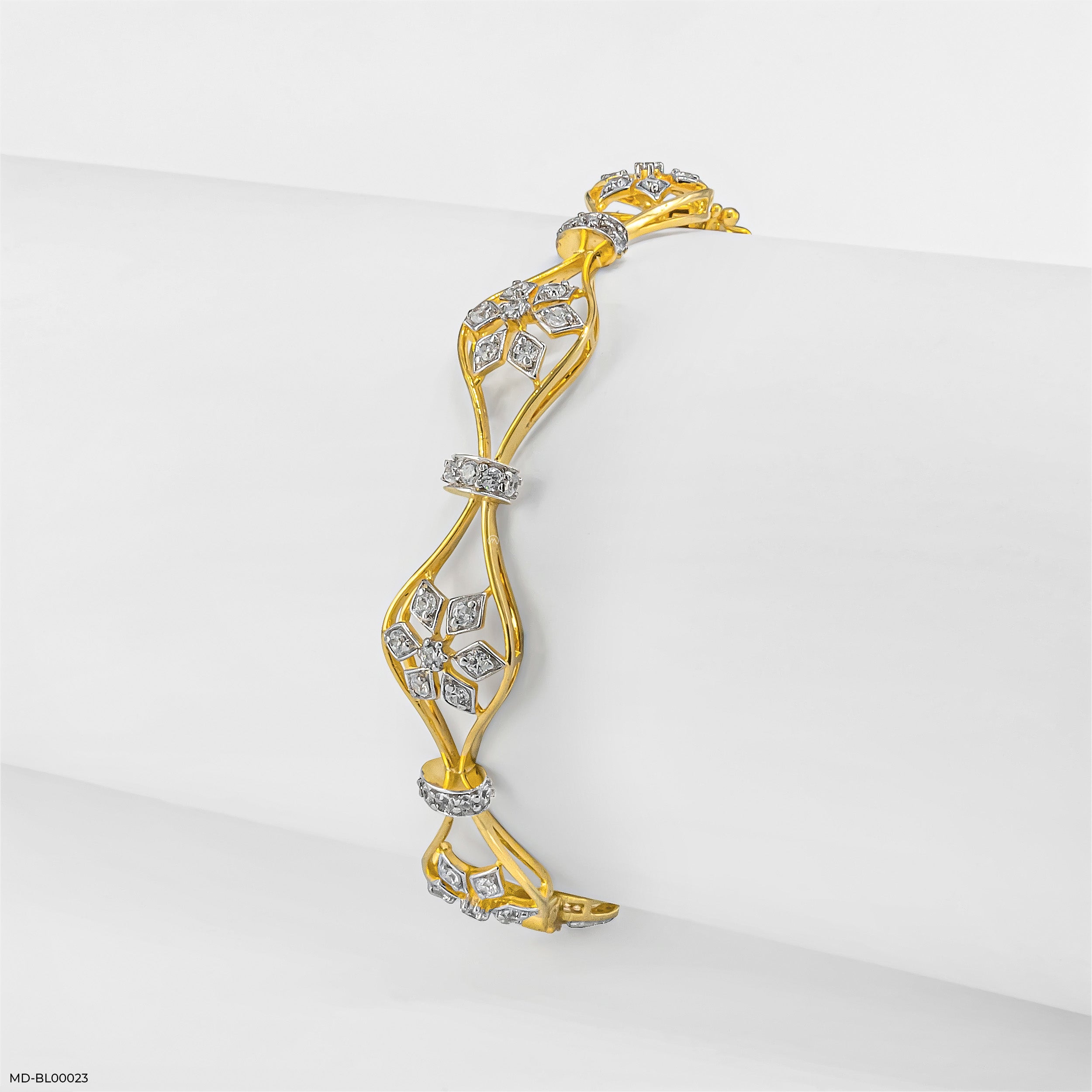 Elegent Flower Diamond Bangles 9K Yellow Gold
