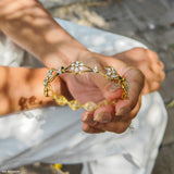 Elegant Flower Diamond Bangles 14K Yellow Gold