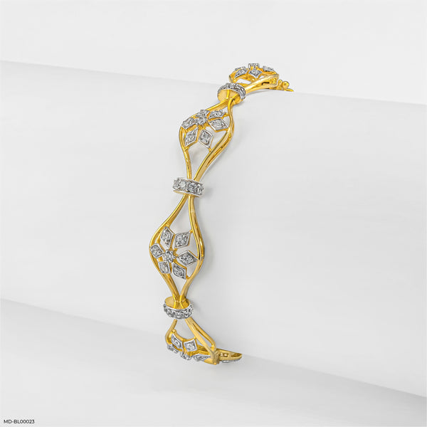 Elegant Flower Diamond Bangles 14K Yellow Gold