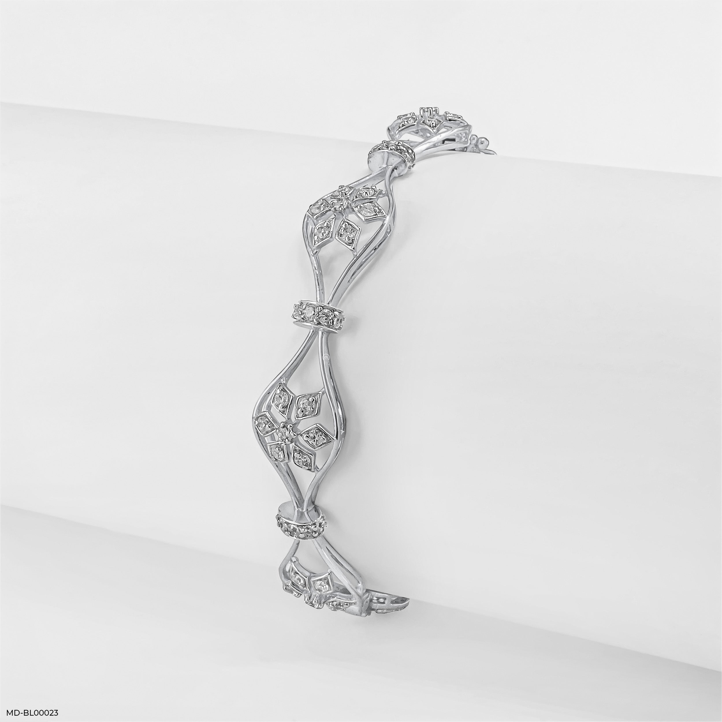 Elegent Flower Diamond Bangles 14K White Gold