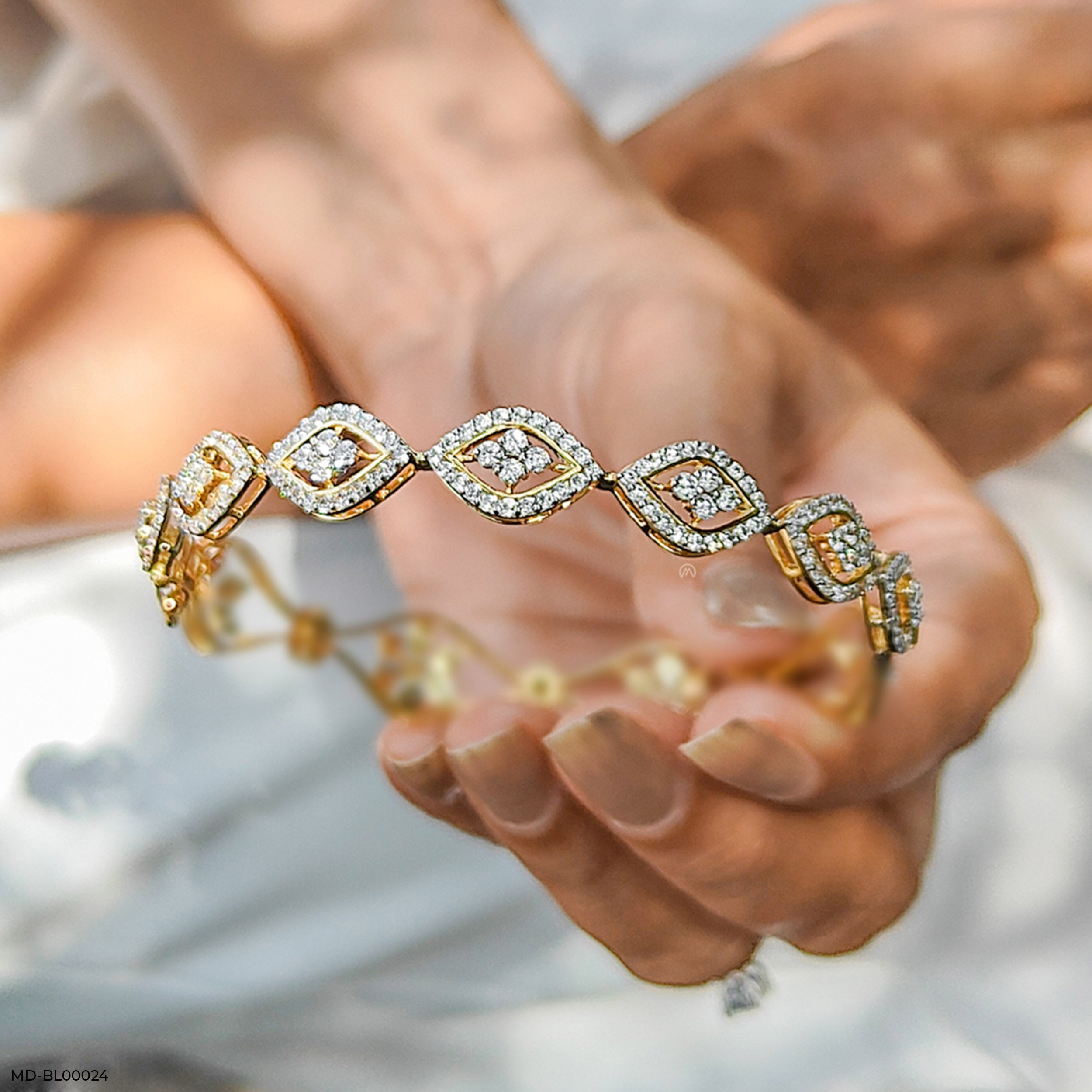 Criss-Cross Round Diamond Bangles 9K Yellow Gold