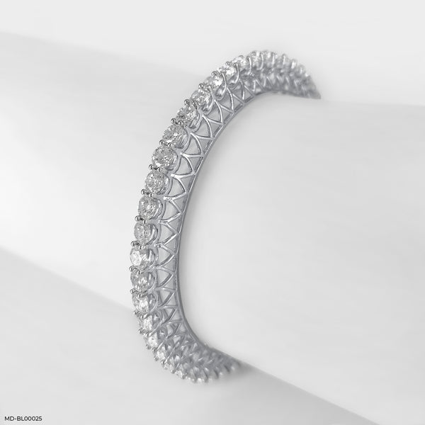 Dome Shape Diamond Bangle 18K White Gold