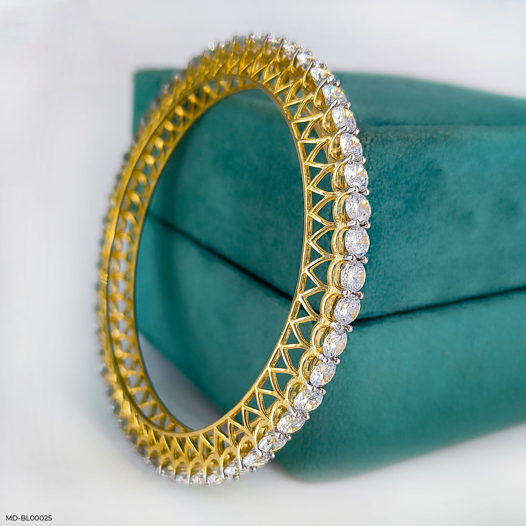 Dome Shape Diamond Bangle 18K Yellow Gold