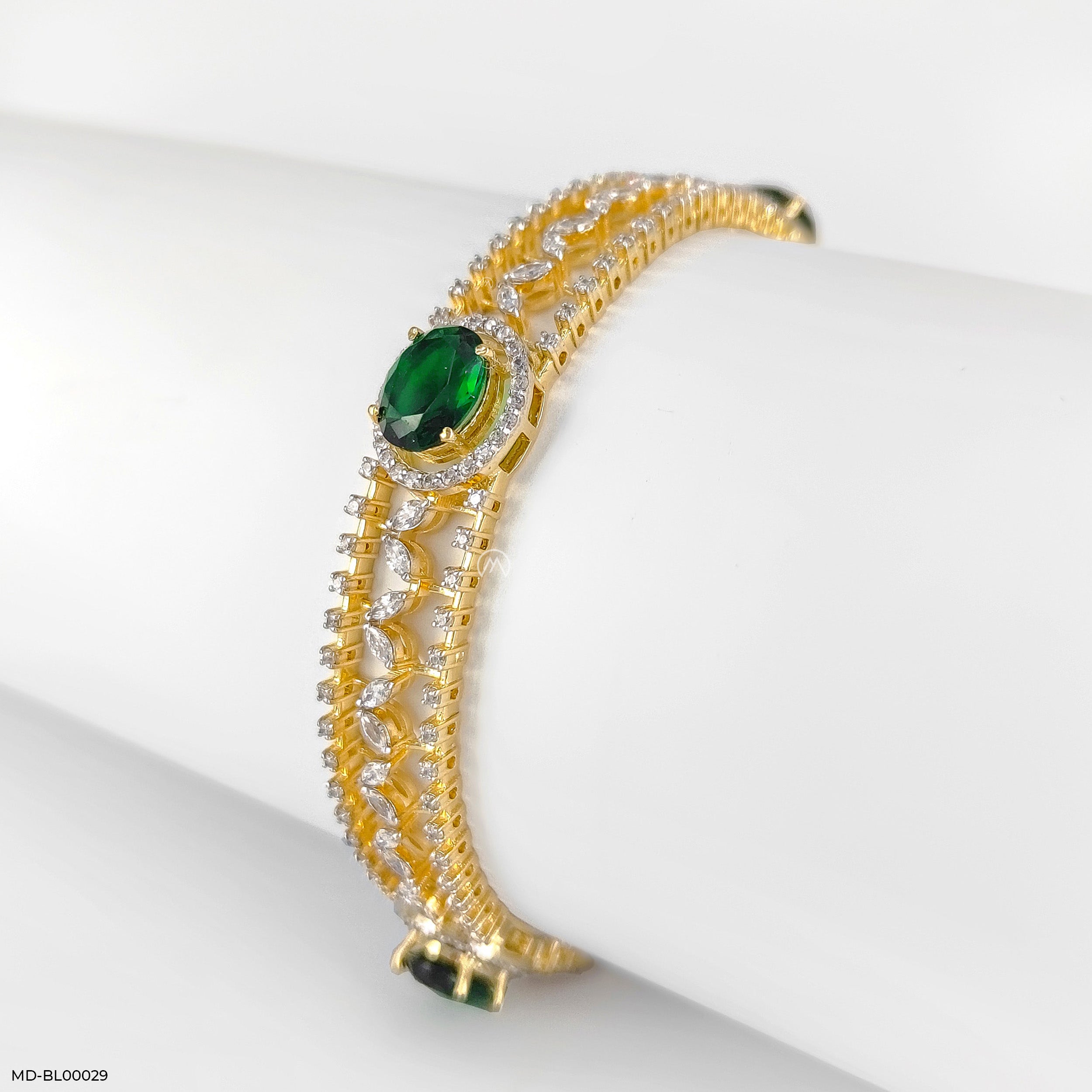 Traditional Emerald Diamond Bangles 14K Yellow Gold