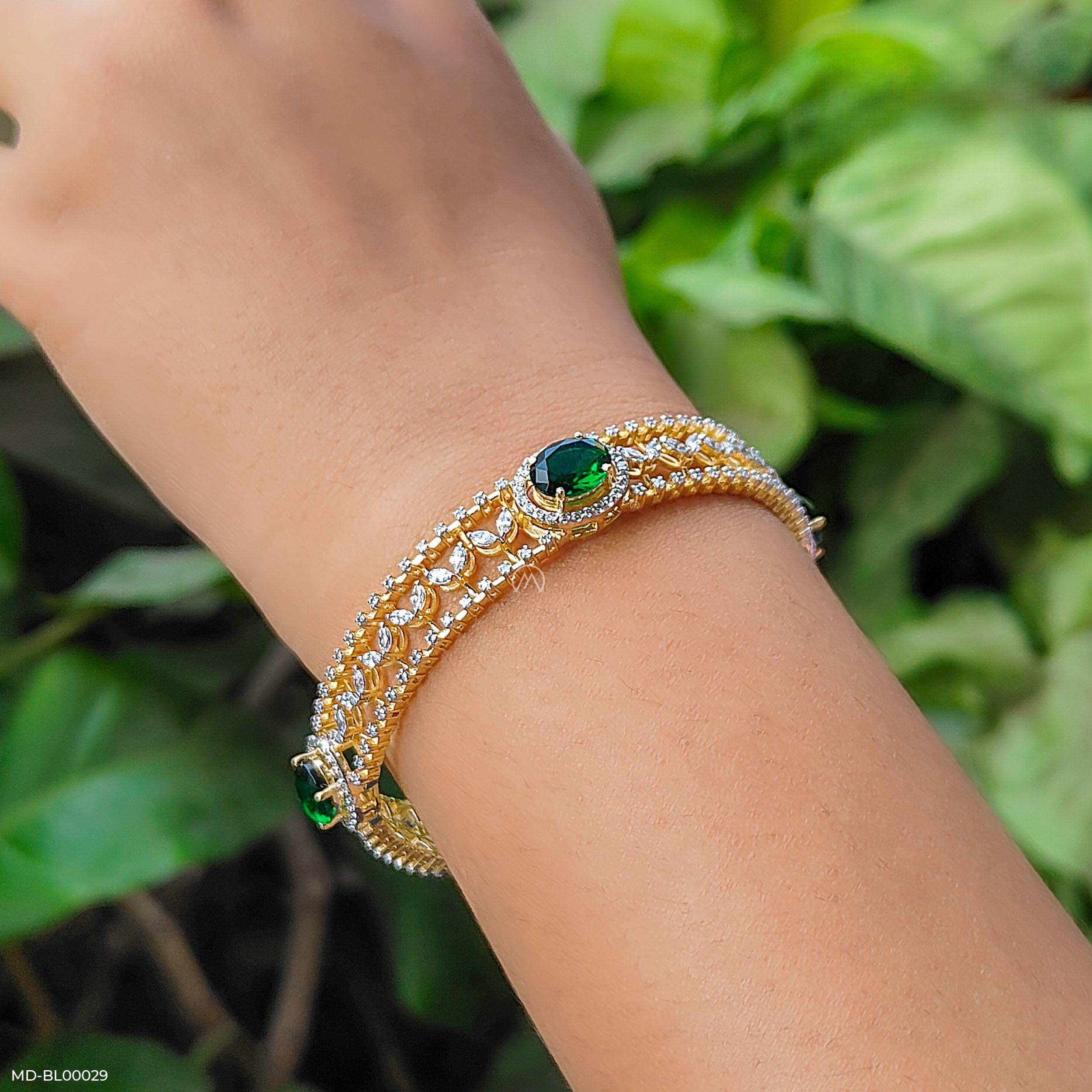Traditional Emerald Diamond Bangles 9K Rose Gold