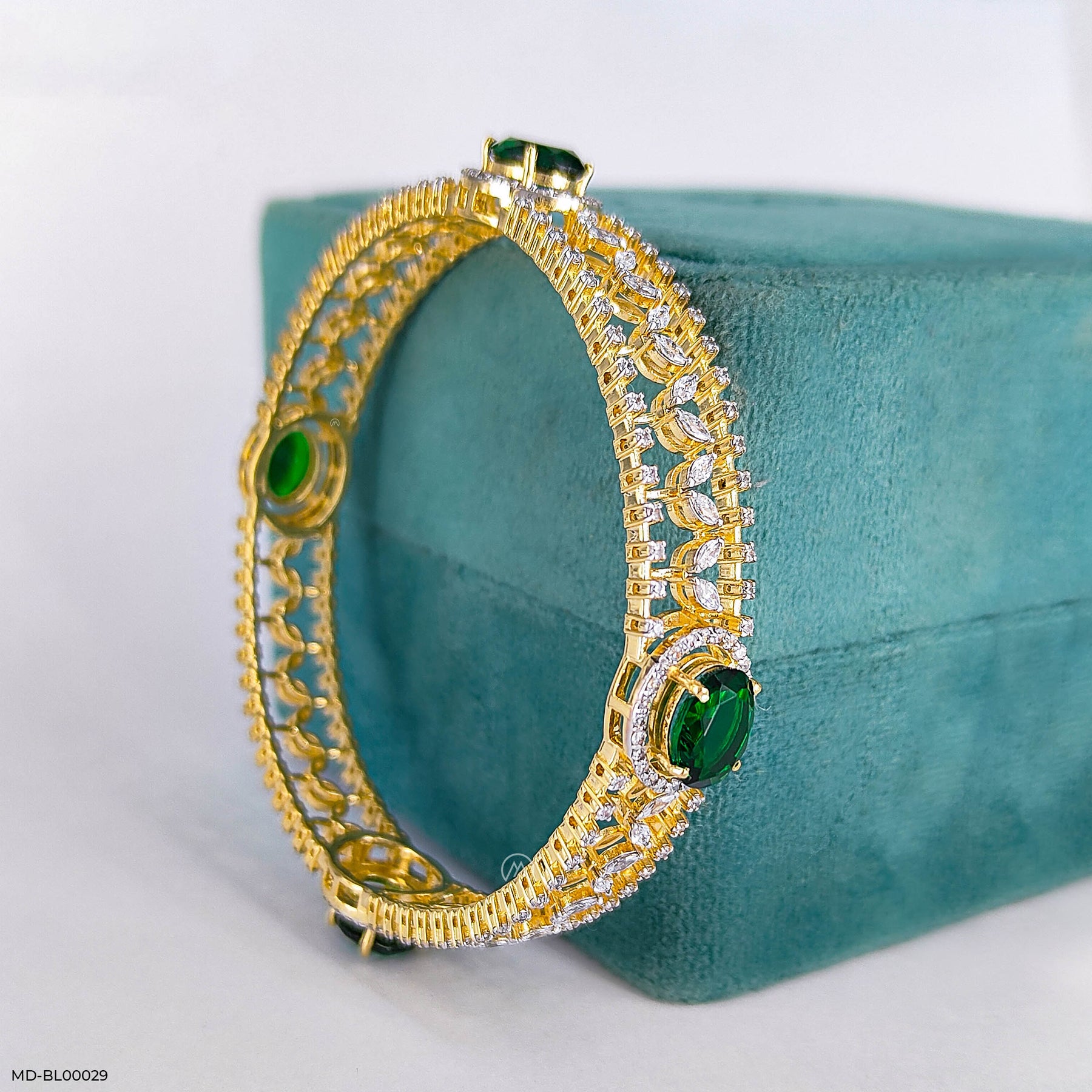 Traditional Emerald Diamond Bangles 14K White Gold