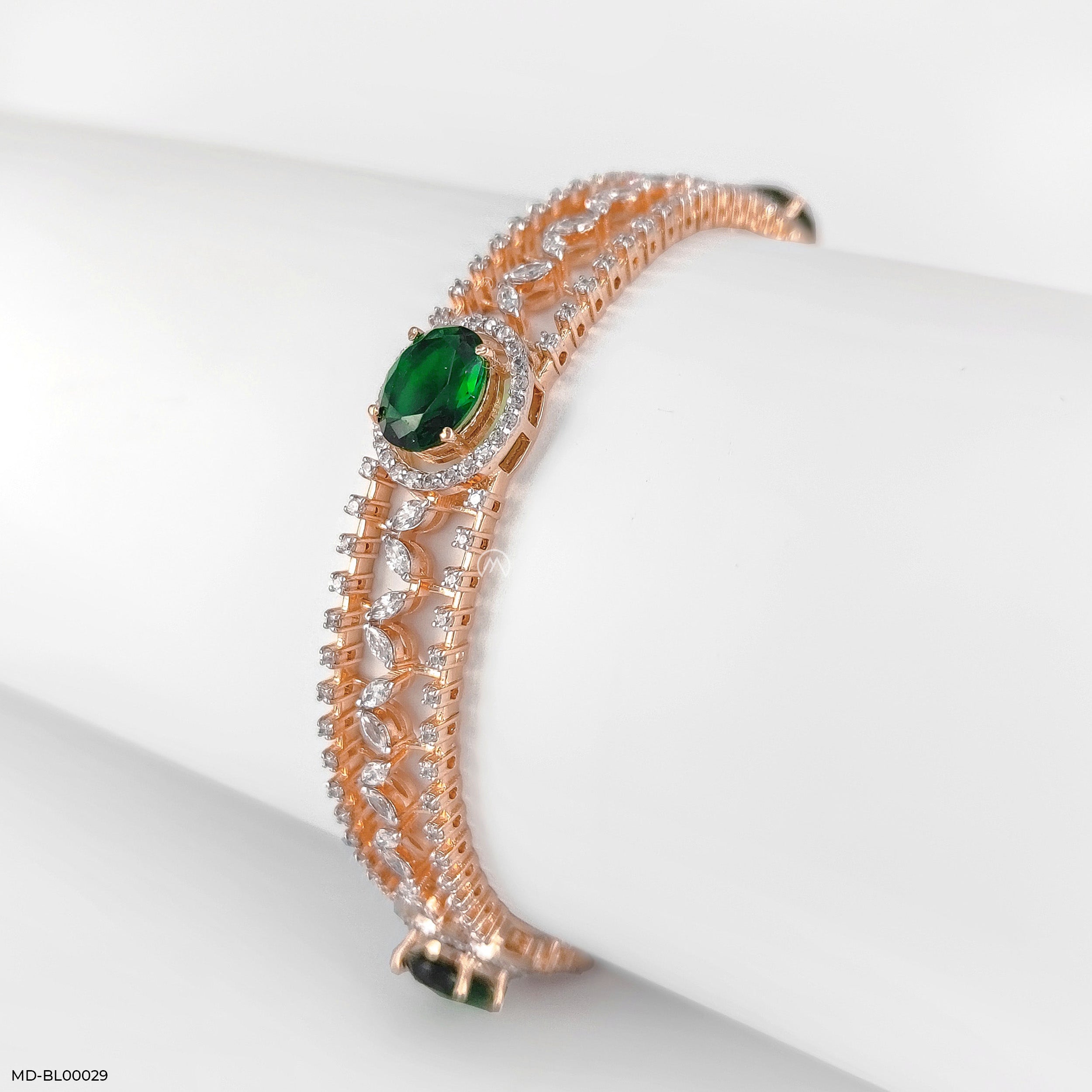Traditional Emerald Diamond Bangles 9K Rose Gold