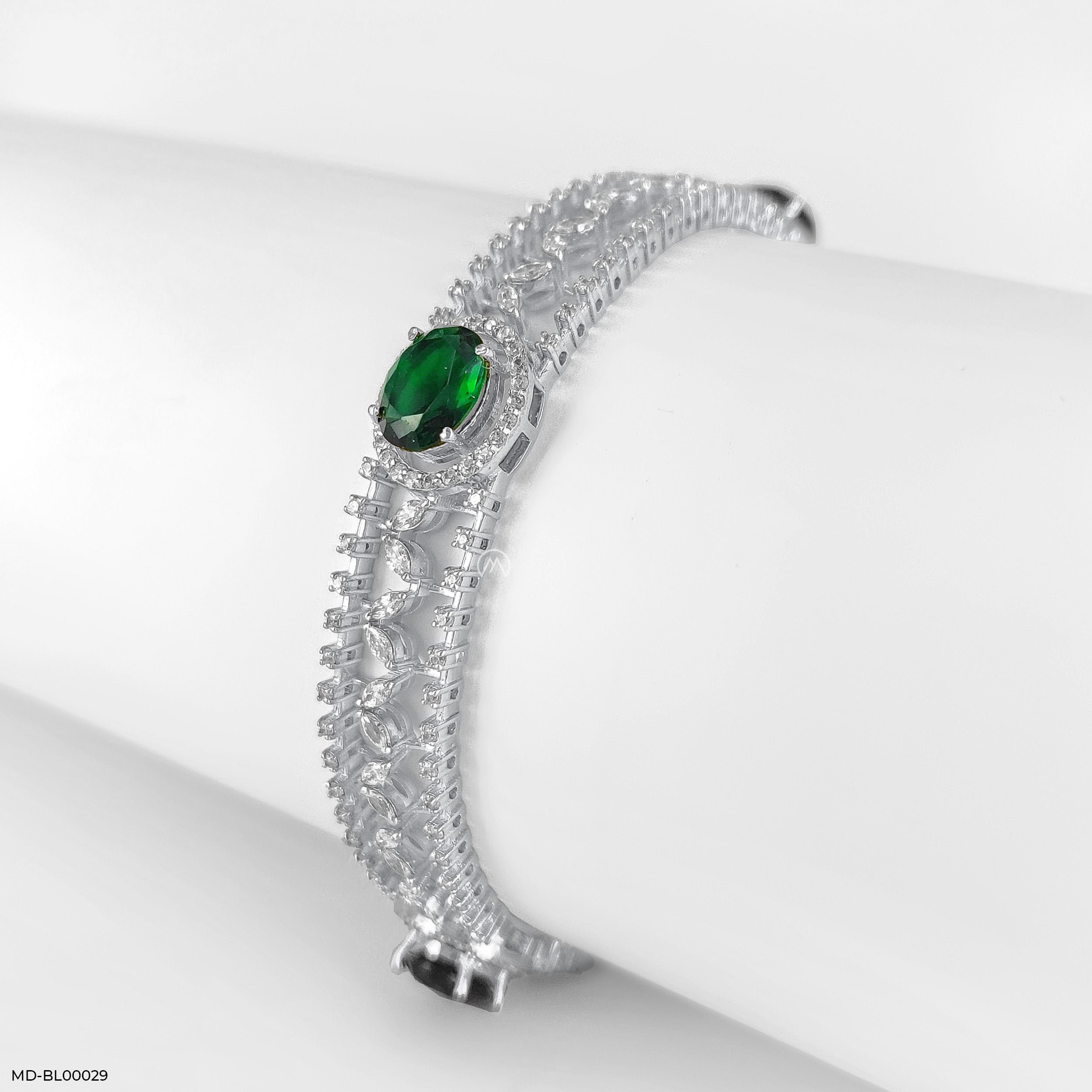 Traditional Emerald Diamond Bangles 14K White Gold