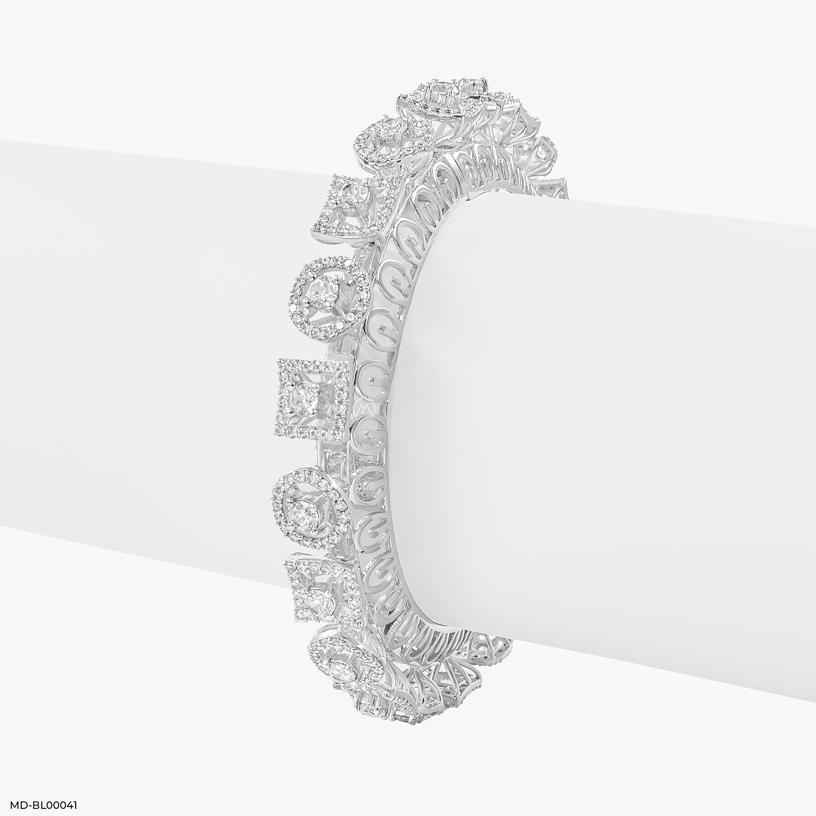Heritage Halo Diamond Bangle 14K White Gold