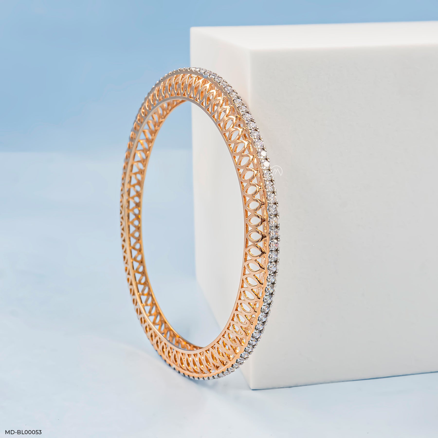 3 Cent Single Line Diamond Bangle 14K White Gold