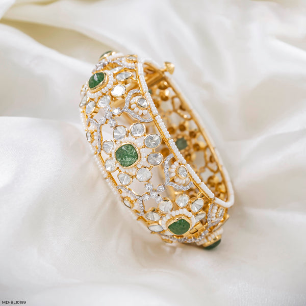 3.5 Carat Emerald Enchant Polki Kada Bangle 14K Rose Gold