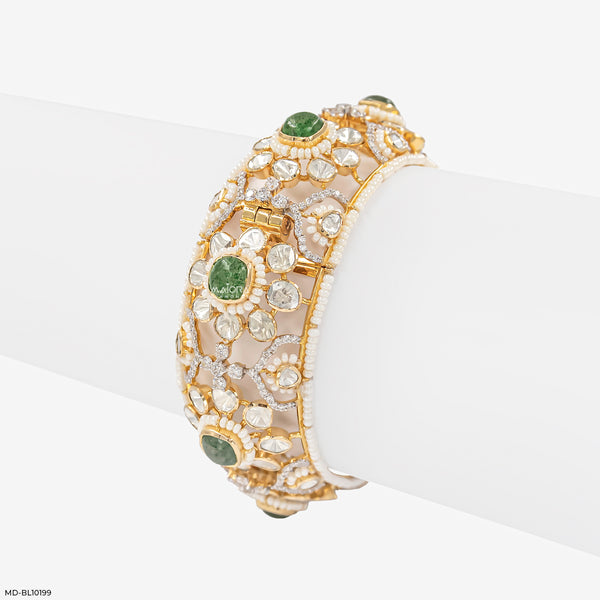 3.5 Carat Emerald Enchant Polki Kada Bangle 18K Yellow Gold